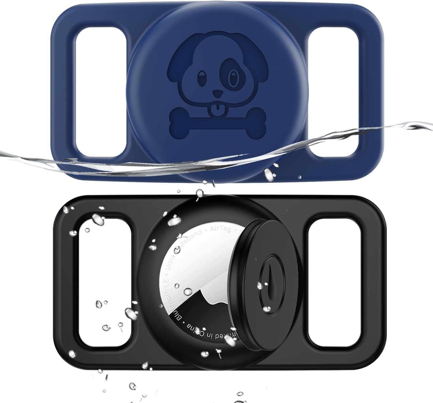 Paquete de 2 soportes impermeables para collar de perro AirTag compatibles con Apple AirTag, soporte de silicona oculto para Airtag Tracker,