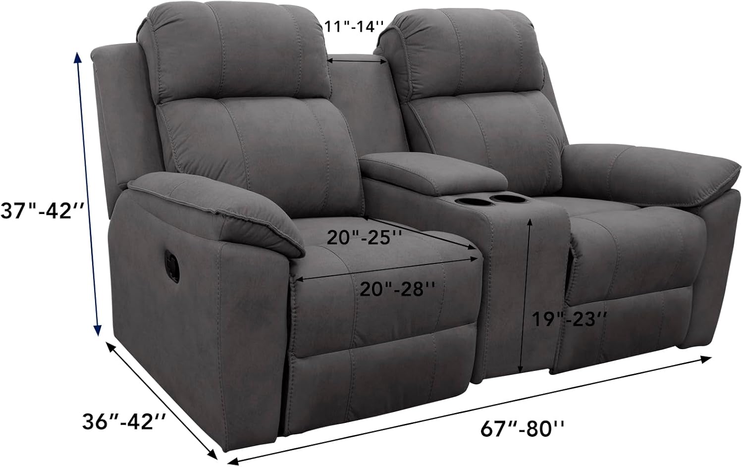 Easy-Going Sofá biplaza reclinable de terciopelo con funda de consola central, fundas elásticas para sofá reclinable de 8 piezas, funda de sofá