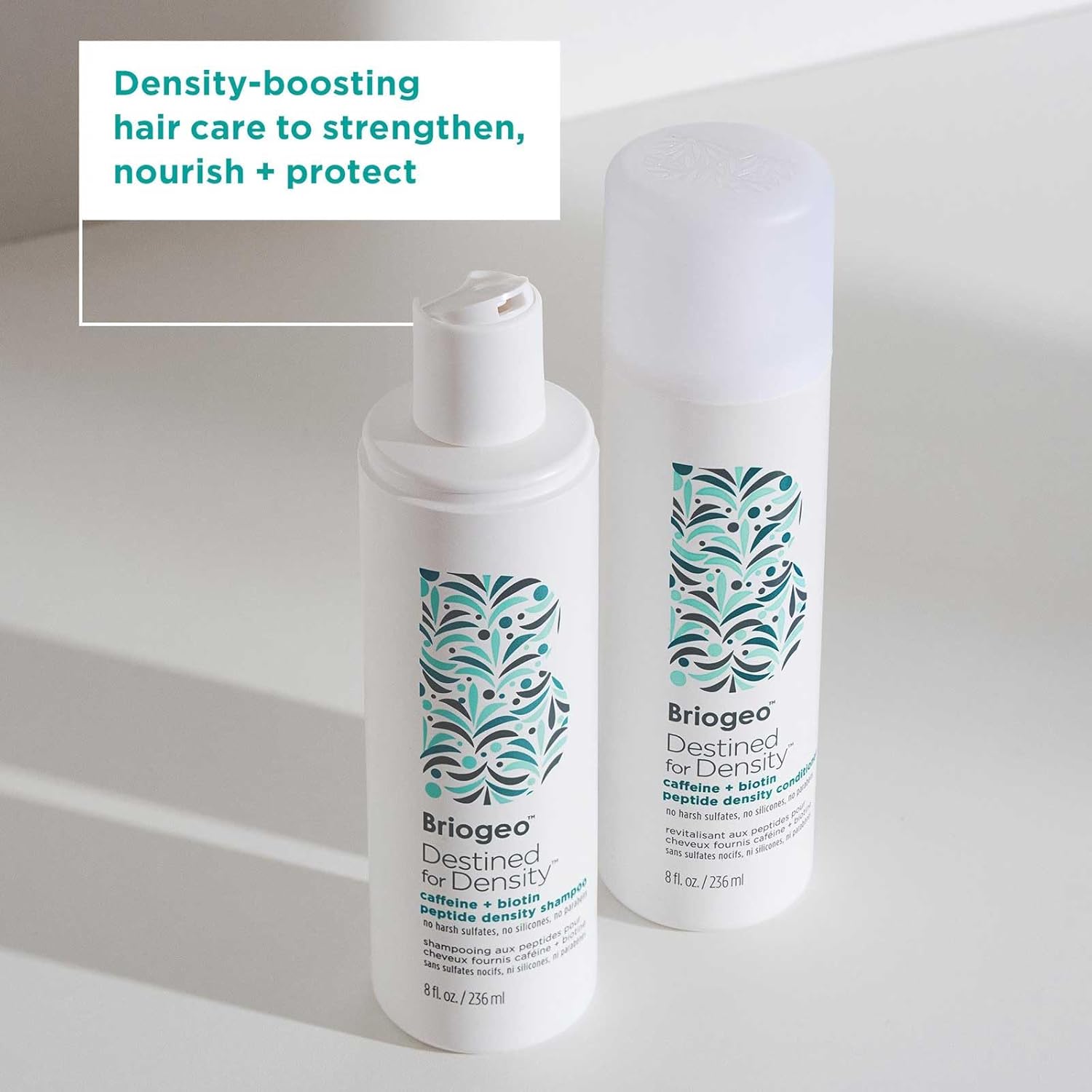 Briogeo Destinado a la densidad Cafeína + Biotina Peptide Champú y Acondicionador, Aumenta el grosor y la densidad del cabello, 8 onzas cada uno