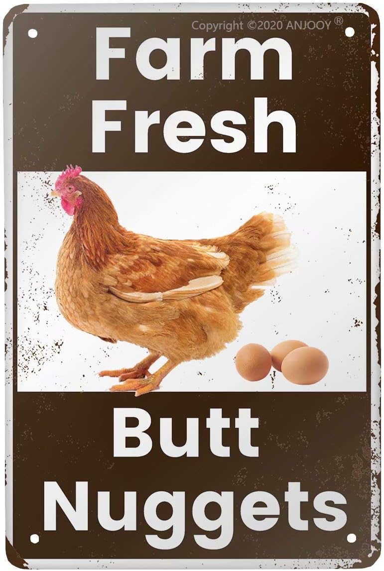ANJOOY – Letrero de metal vintage de hojalata  Farm Fresh Butt Nuggets  Venta de huevos de pollo, mercado, granja, granero, baño, patio, regalos