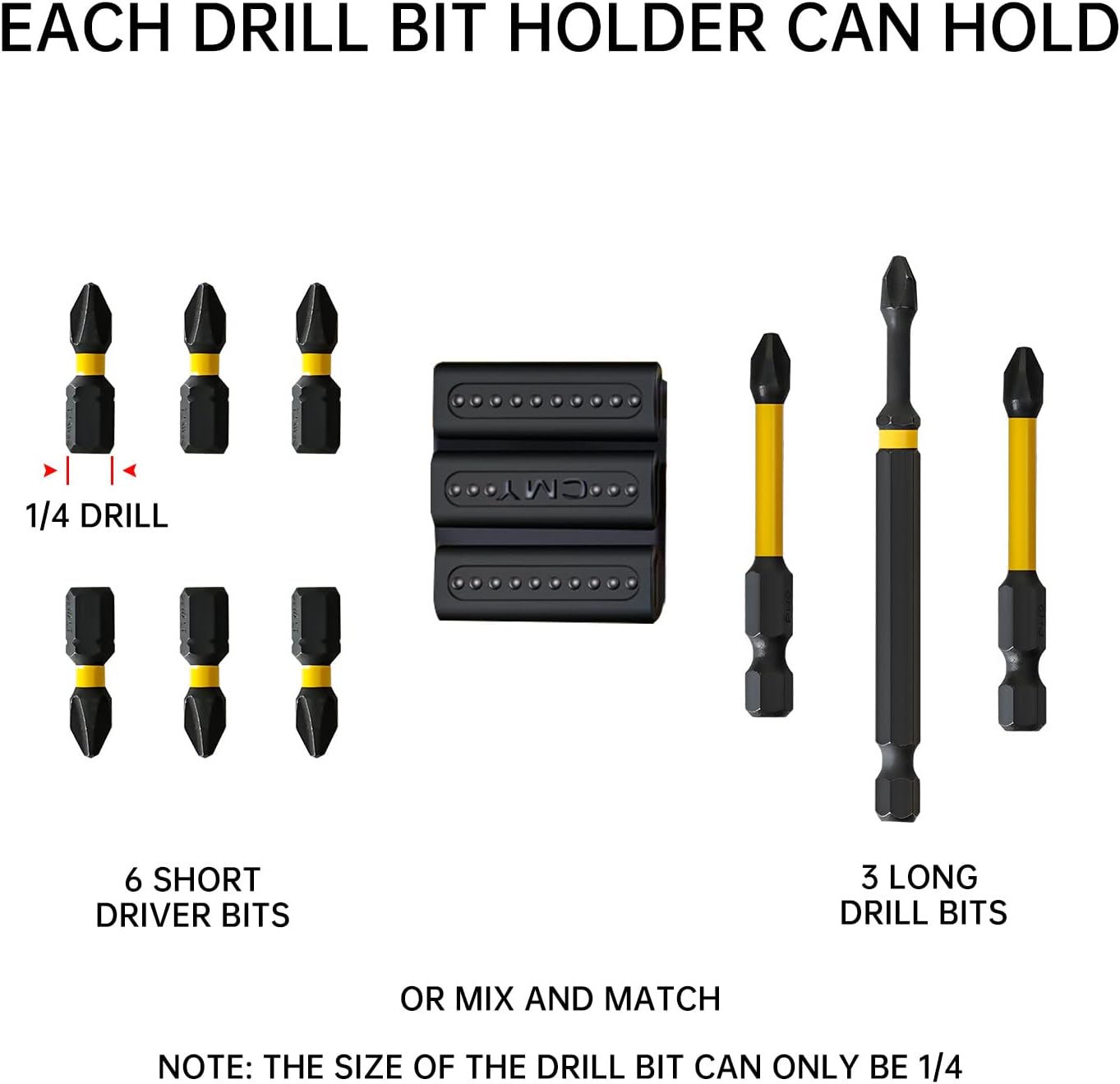 CMY – Funda para herramientas para taladro Dewalt, paquete de 6, lleva hasta seis puntas de destornillador en el lateral de tu taladro eléctrico o