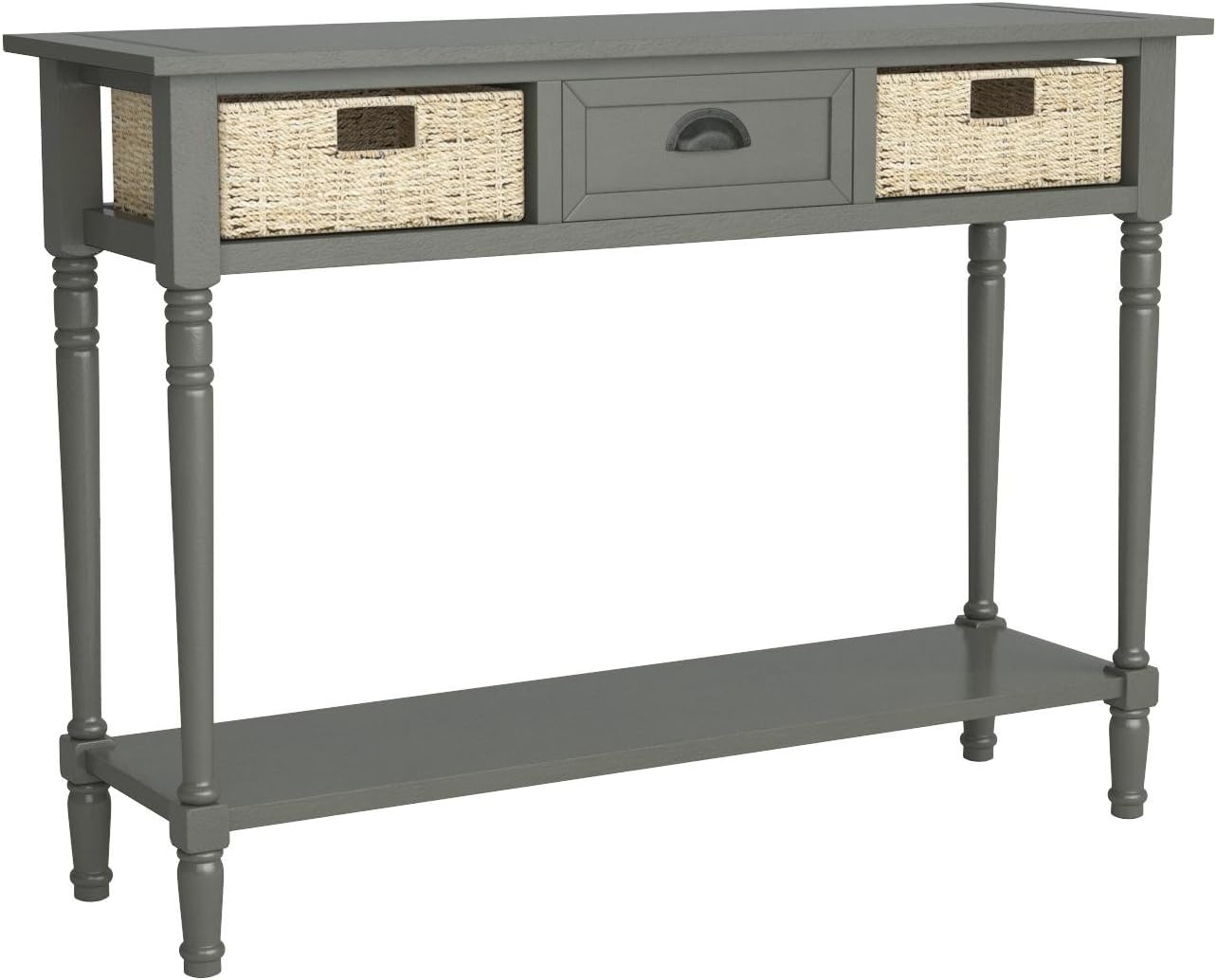 Safavieh American Homes Collection Winifred – Mesa consola de mimbre gris con almacenamiento