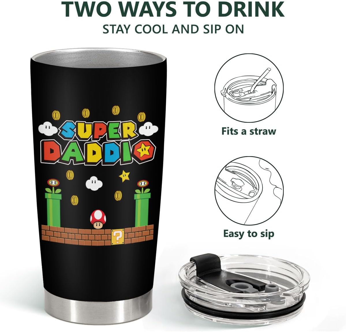 34HD Regalos para papá, vaso con tapa de acero inoxidable, taza de café de viaje para papá, taza para beber para papá, regalos del día del padre