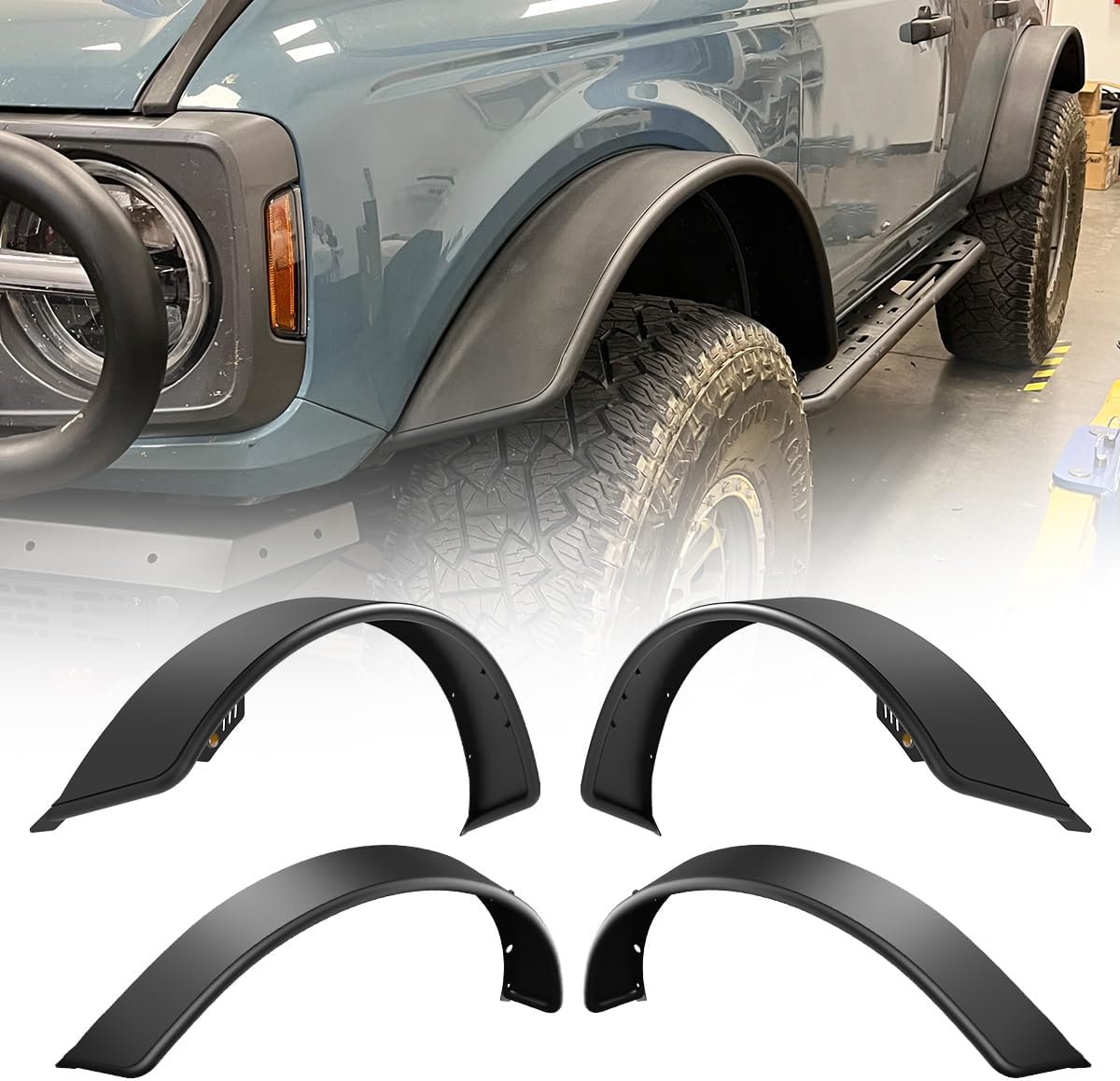 ROXX Guardabarros de rueda compatibles con Ford Bronco 2021 2022 2023 2 puertas 4 puertas, protector de cubierta de rueda delantera y trasera, kit