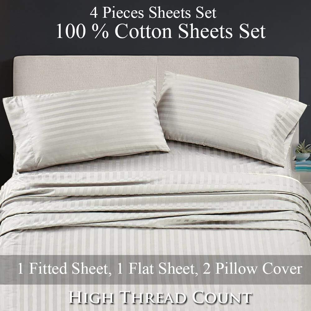 Sábanas 100% de algodón egipcio para cama tamaño Queen, 400 hilos de algodón de fibra larga, sábanas refrescantes de satén, tamaño Queen, bolsillo