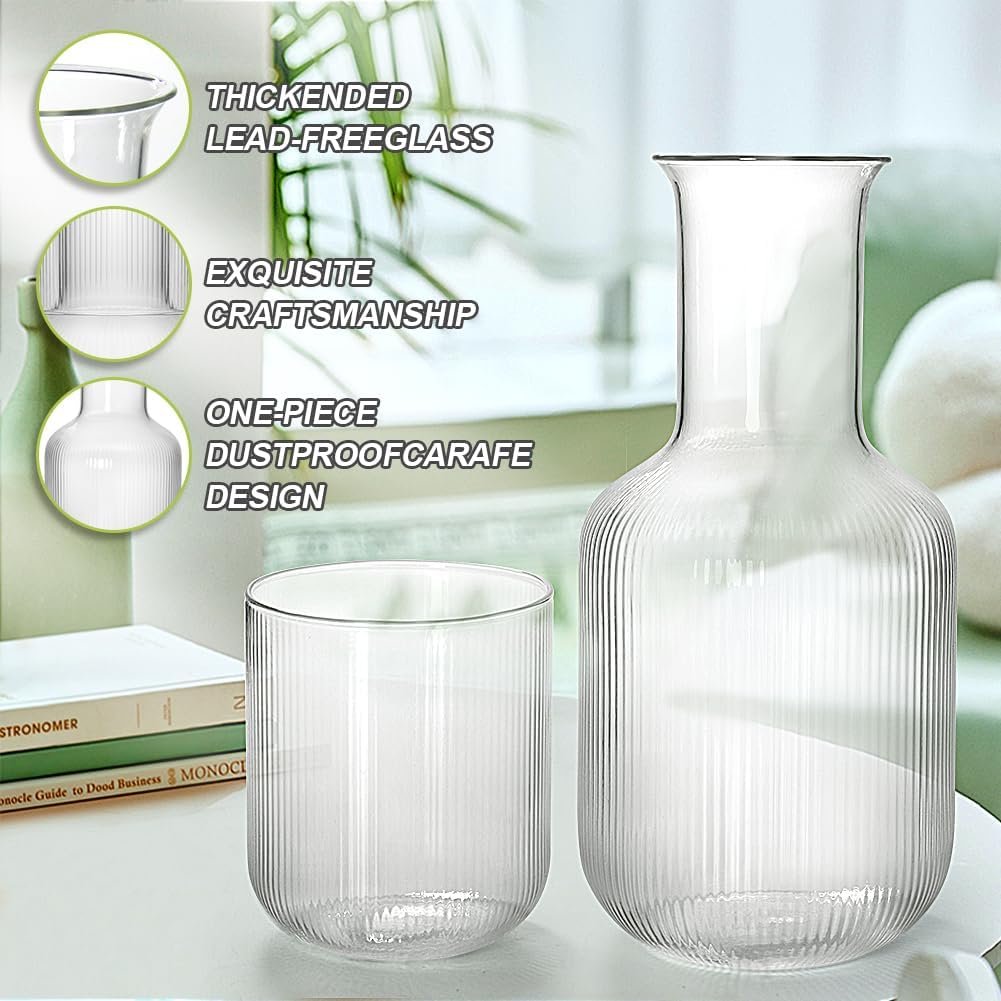 Juego de jarras y vasos de noche, jarra de agua de 25 onzas con vaso para guardar agua, jugo y otros vinos en el escritorioestante