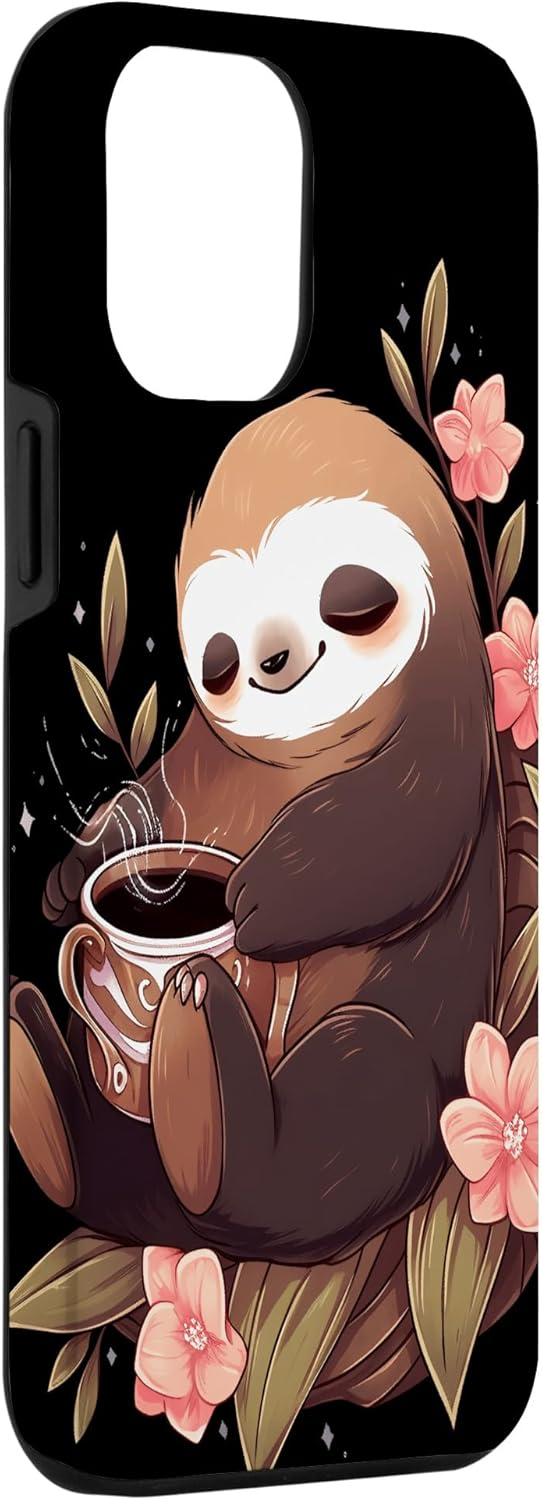 Funda para iPhone 13 Pro Max Sloth Beber Café Perezoso Perezoso amante de la cafeína