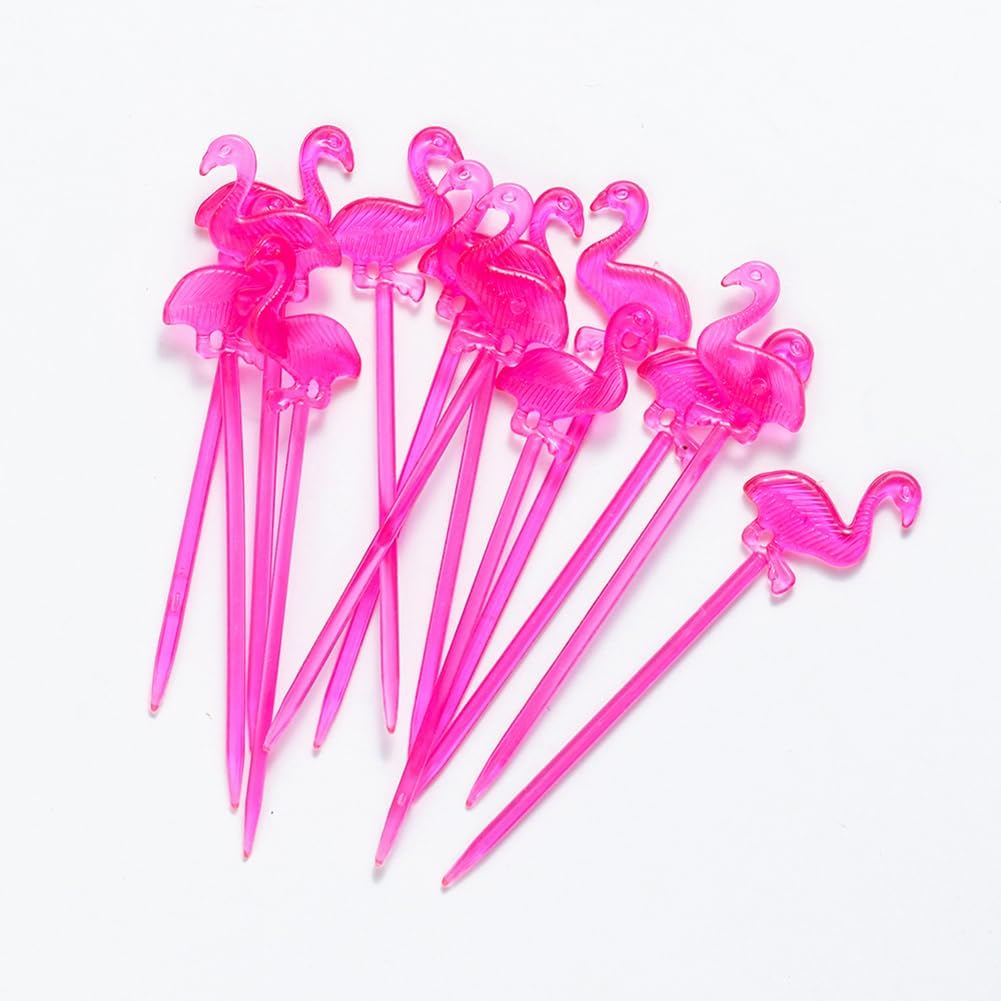 Palillos de plástico con flamenco de frutas, palillos de dientes de cóctel, aperitivos, palillos de comida para sándwich, bebidas, decoraciones