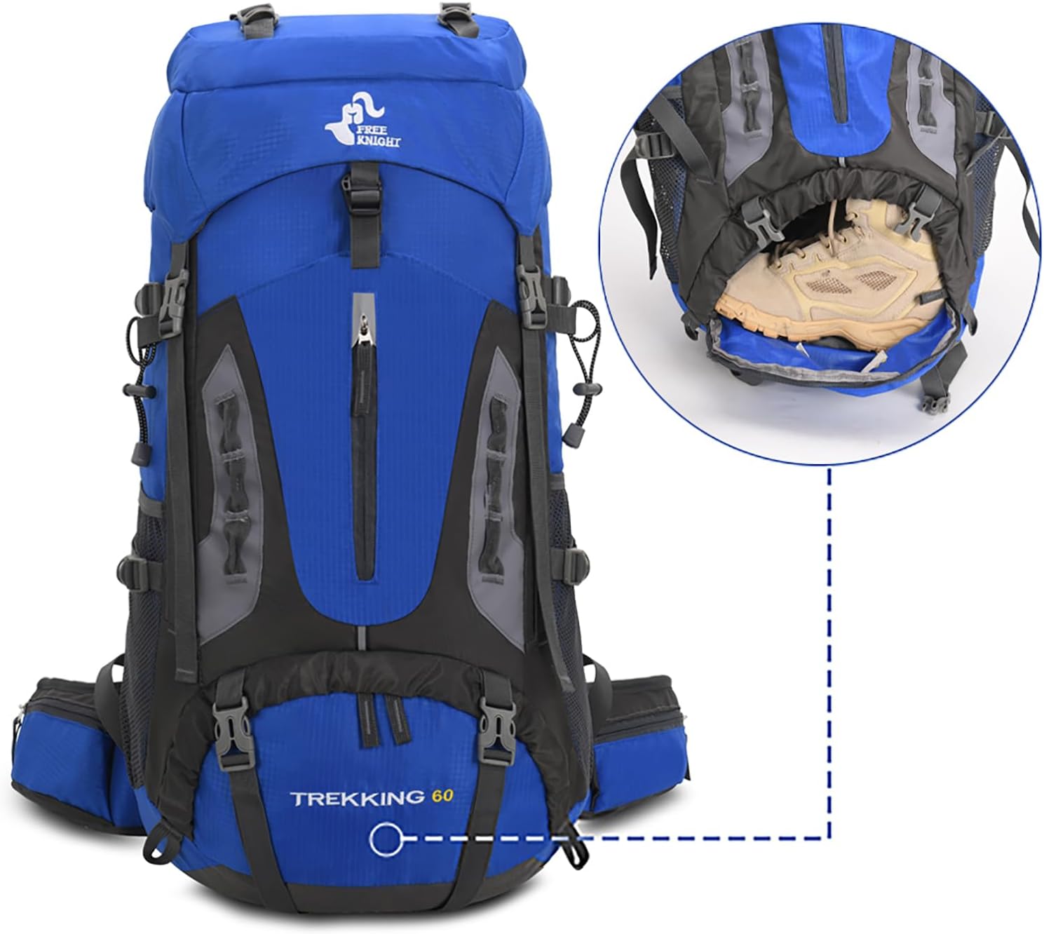 Bseash 60L senderismo camping mochila con cubierta de lluvia, impermeable gran capacidad al aire libre deporte viaje mochila escalada turismo,