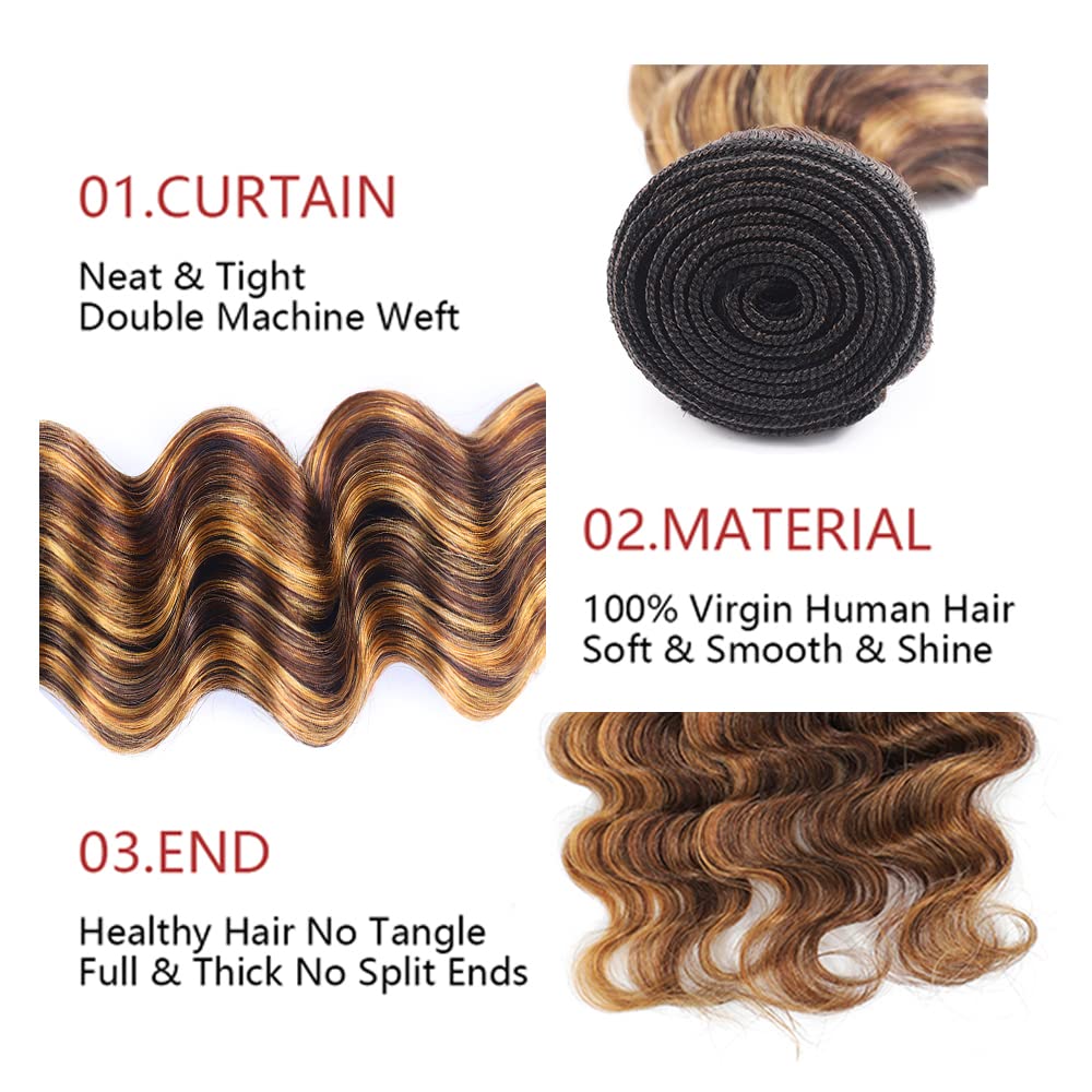 20, 22, 24 pulgadas, P427, paquetes de cabello humano Remy brasileño con reflejos de onda profunda, paquete de cabello virgen sin procesar, 3