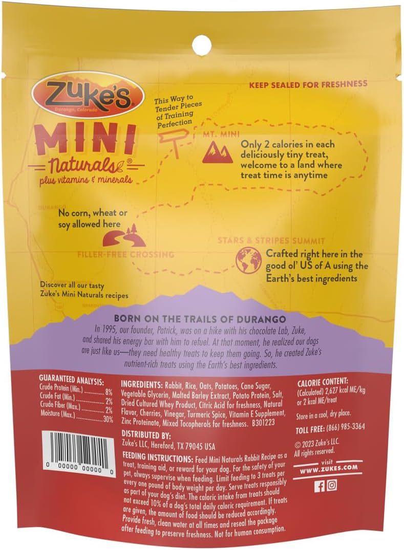 Zuke’s Mini Naturals Premios para entrenamiento de perros, receta de conejo, bolsa de 16 onzas