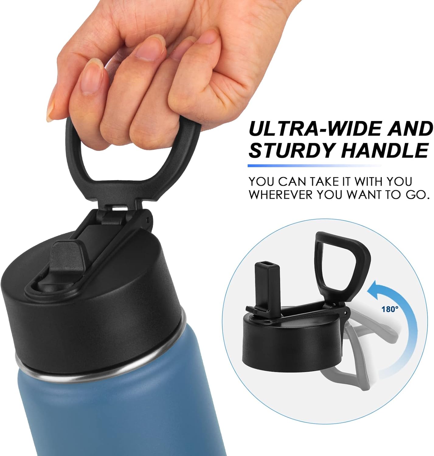 koodee Paquete de 2 botellas de agua de 22 onzas de acero inoxidable de doble pared aislada al vacío con pajilla, reutilizable, sin BPA (rojo cañón