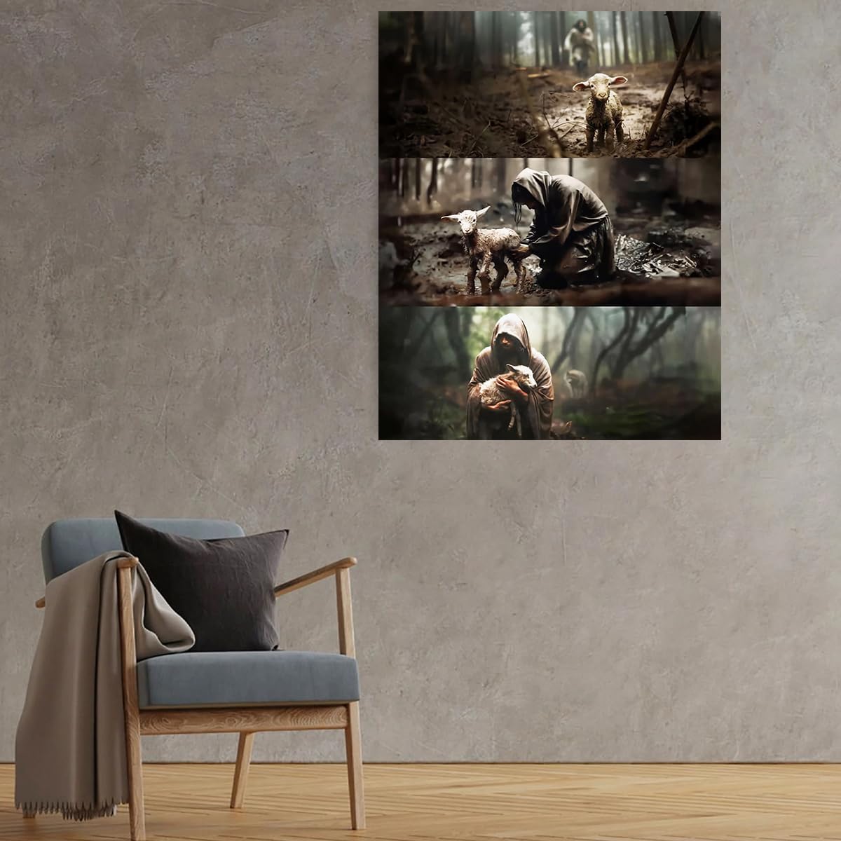 Jesus Paintings – Póster decorativo de satén con retrato de The Good Shepherd, decoración de pared religiosa para el hogar, dormitorio, 24 x 30