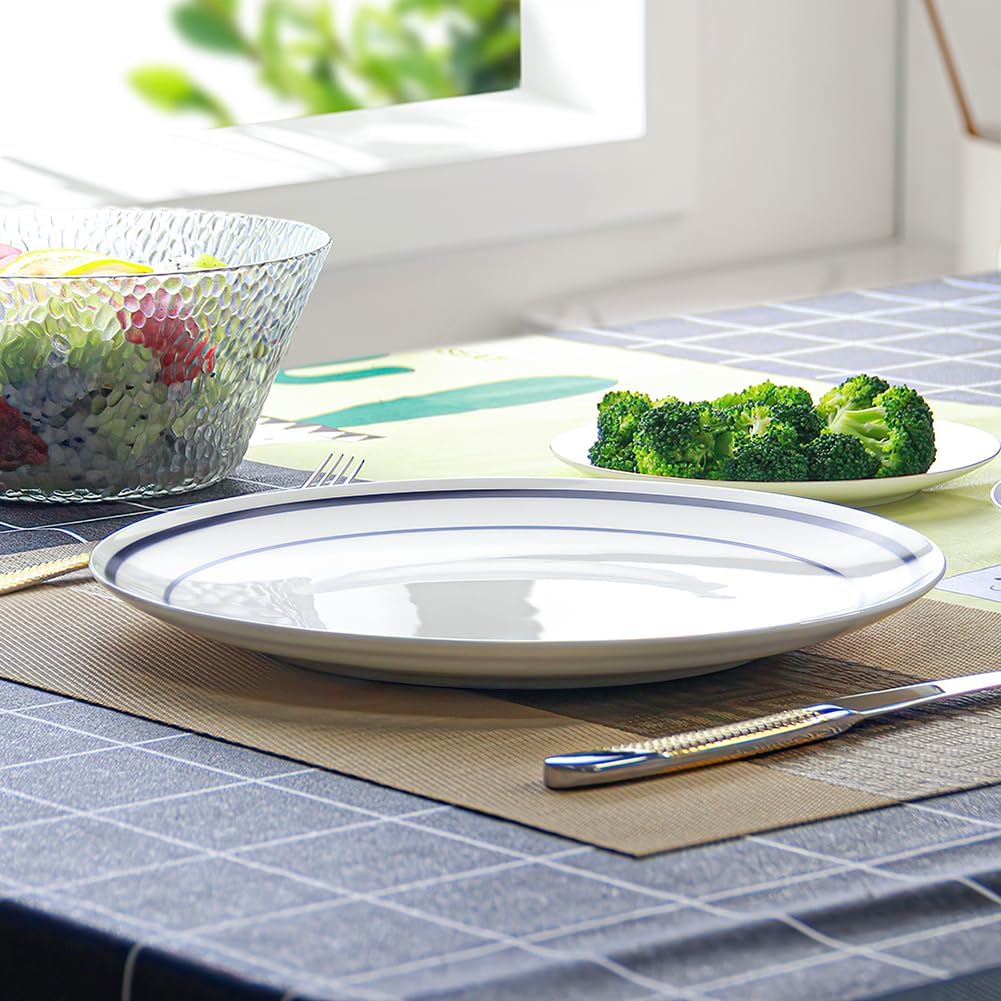 YFWOOD Juego de 6 platos llanos de cerámica, platos de ensalada de 8 pulgadas, mesa redonda de porcelana contemporánea, adecuados para postres,