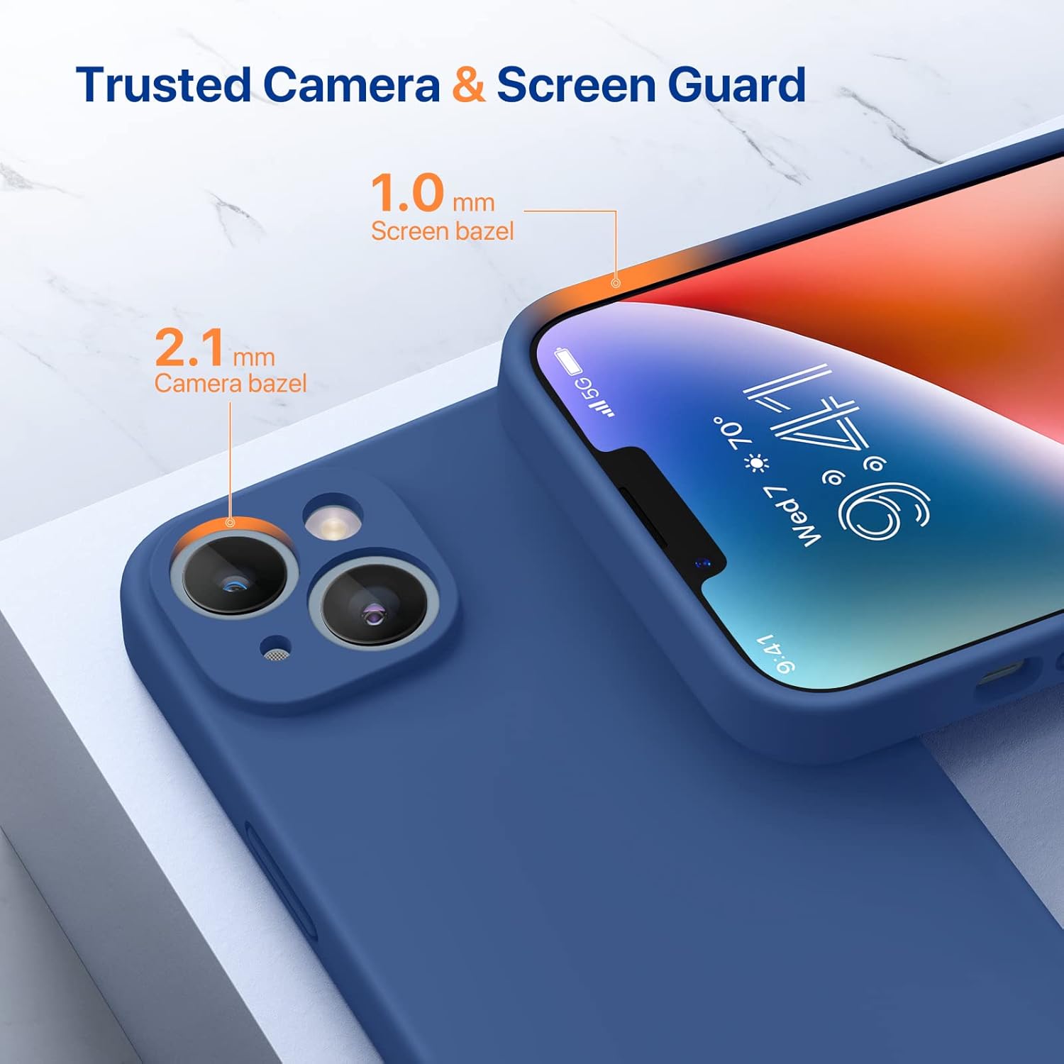 Miracase – Funda diseñada para iPhone 14, de silicona líquida a prueba de golpes, con protector de pantalla y forro de microfibra, protege mejor la