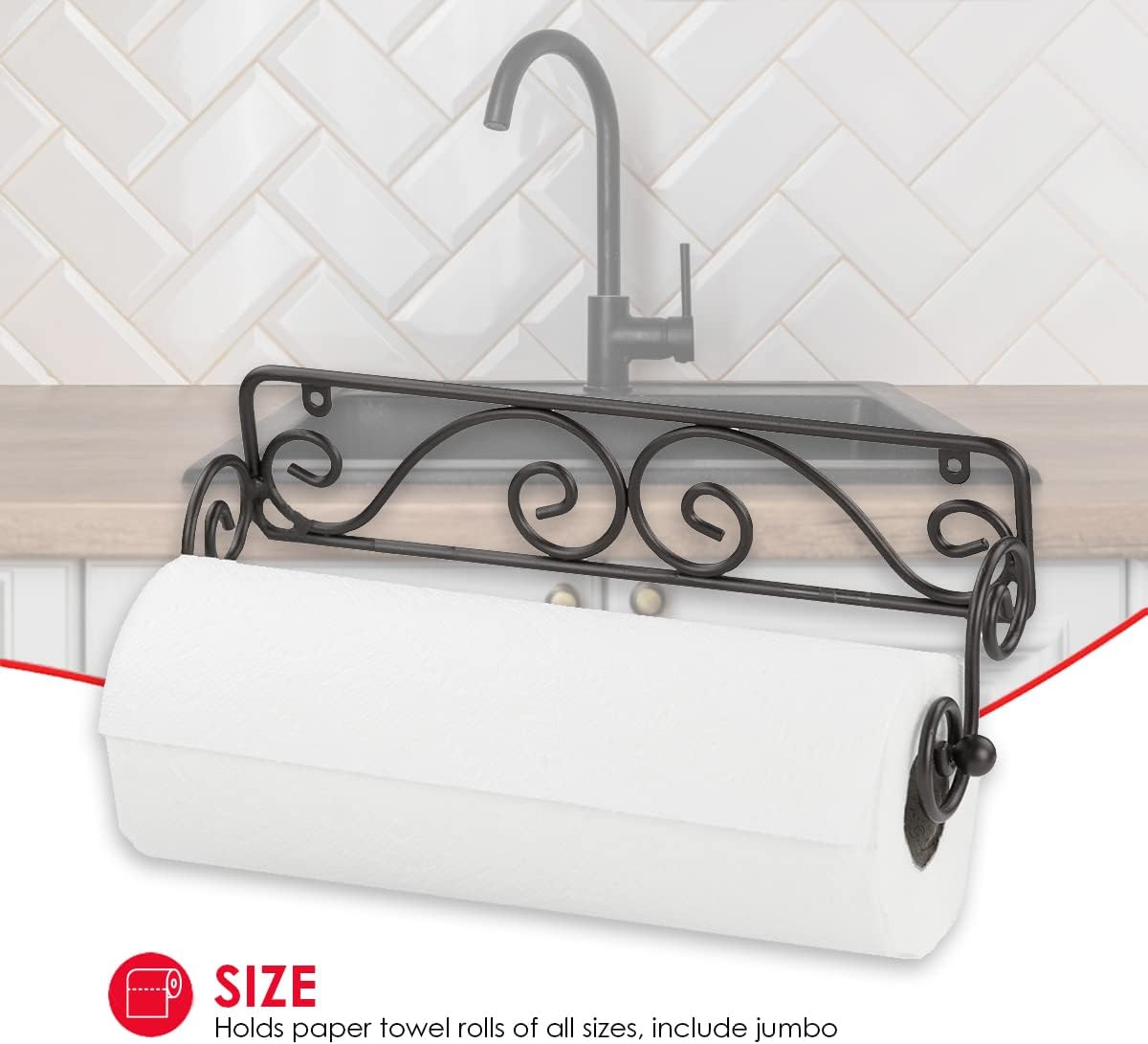 Home Basics Soporte para toallas de papel montado en la pared con diseño de desplazamiento  Gran ahorro de espacio  Colección de pergaminos  Acero