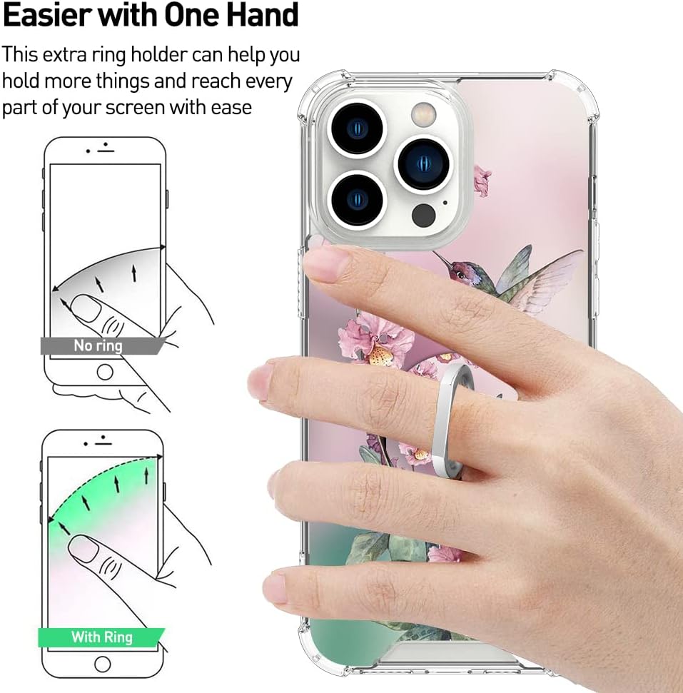 OOK Funda transparente compatible con iPhone 13 Pro Max, diseño de colibrí rosa, TPU flexible, a prueba de golpes, antiarañazos, funda transparente