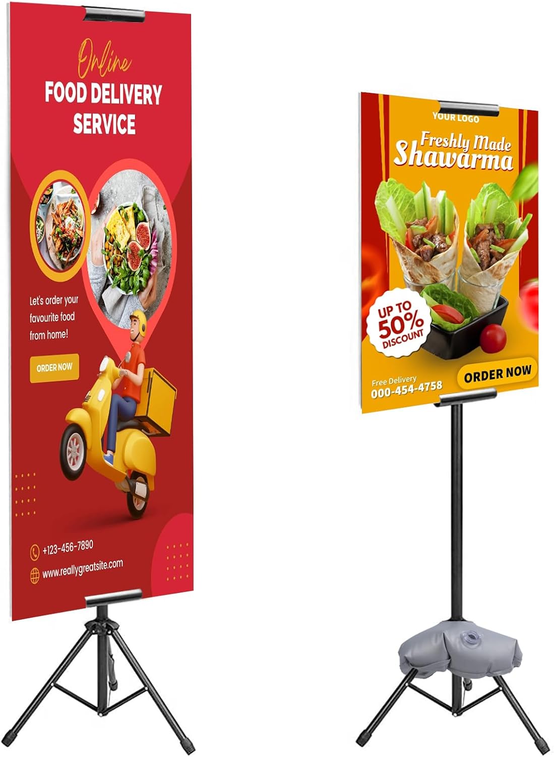 Rdiorry Soporte de letrero para exhibición – Soporte retráctil ajustable para póster – Soporte de banner de doble cara trípode para centro
