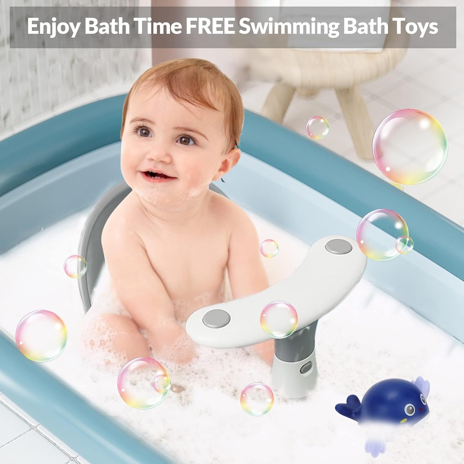Asiento de baño infantil con termómetro, ventosas, juguetes, silla de baño para bebés de 6 meses en adelante