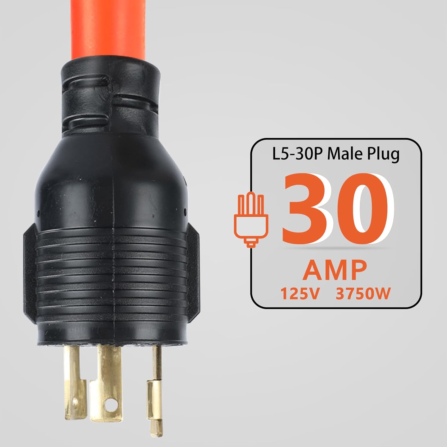 Adaptador de generador RV de 30 amperios, 14 pulgadas, 3 clavijas, L5-30P, bloqueo giratorio, enchufe macho a hembra TT-30R, cable adaptador de