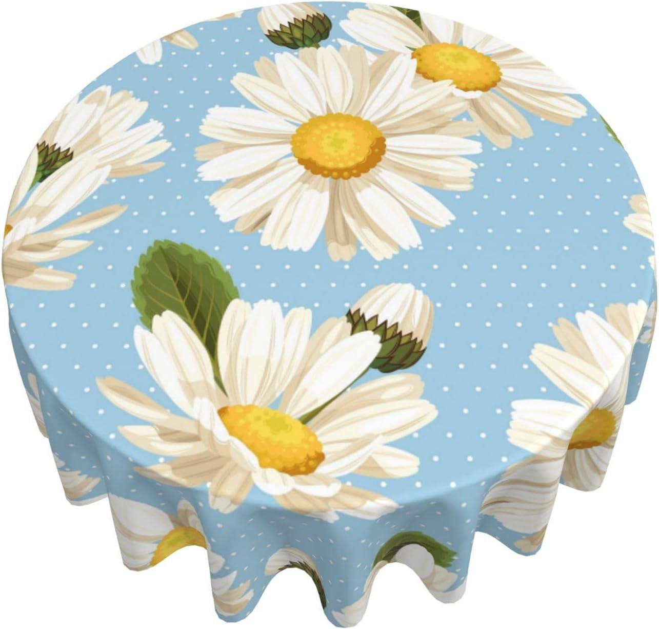 Daisy Tablecloth Round Table Cloths 60 Inch Wrinkle Resistant Picnic Table Covers Washable for Kitchen Party Fall Decorations for Home