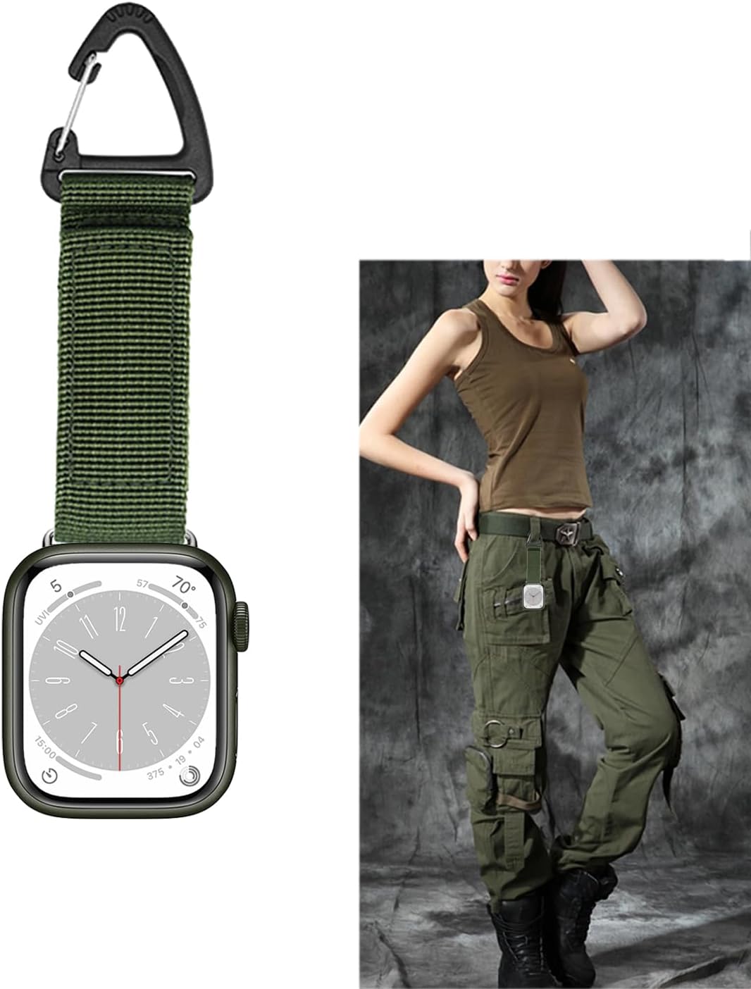 Nylon Strap Compatible with Apple Watch Fob Clip Holder Carabiner Military Tactical Band