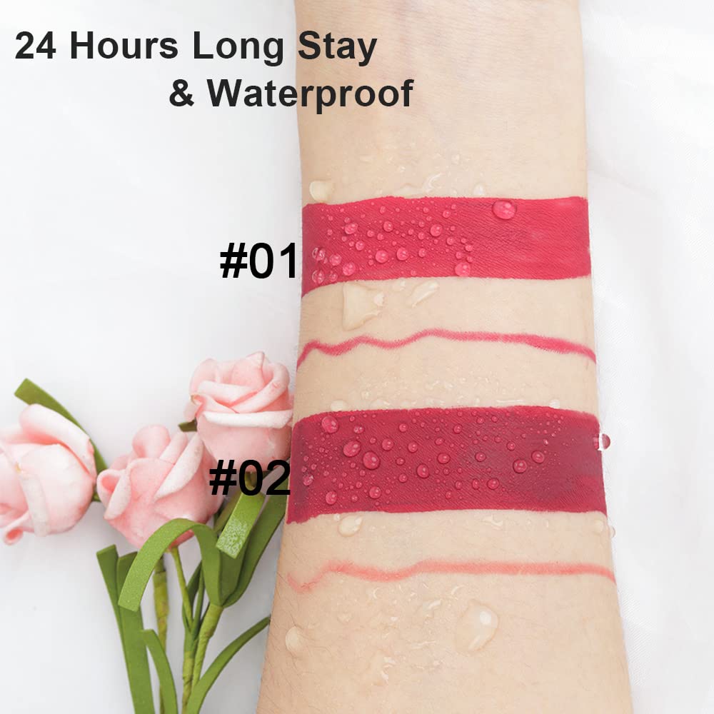Juego de 2 colores de lápiz labial líquido mate y delineador de labios, tinte de labios de larga duración, 24 horas, impermeable, terciopelo,