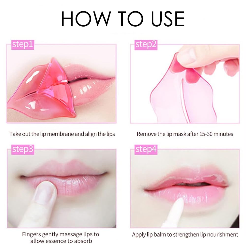 30 máscaras de gel para labios de colágeno, cristales de colágeno, máscara de labios rosa, máscara de cuidado de labios para antienvejecimiento y