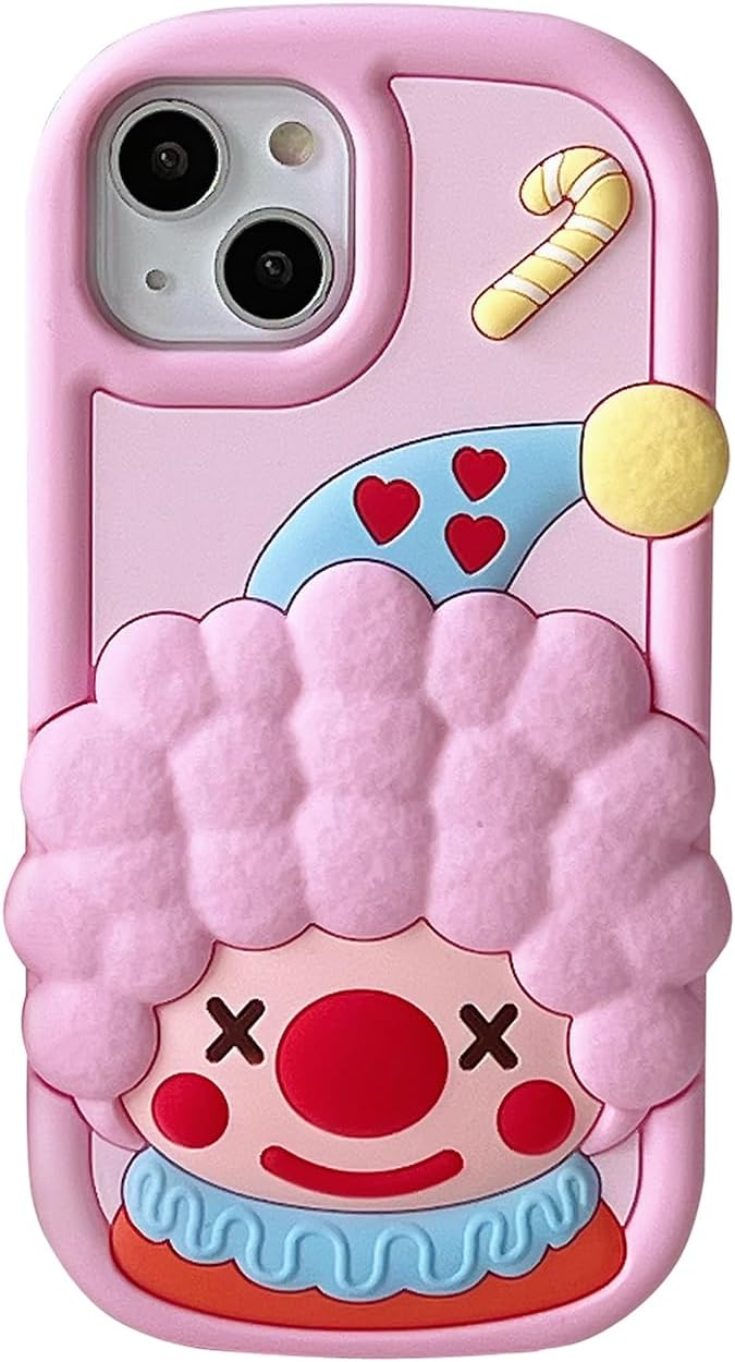 Funda Kawaii para iPhone 11, linda funda de teléfono de payaso de dibujos animados 3D, divertida funda de teléfono de payaso rosa para mujeres y