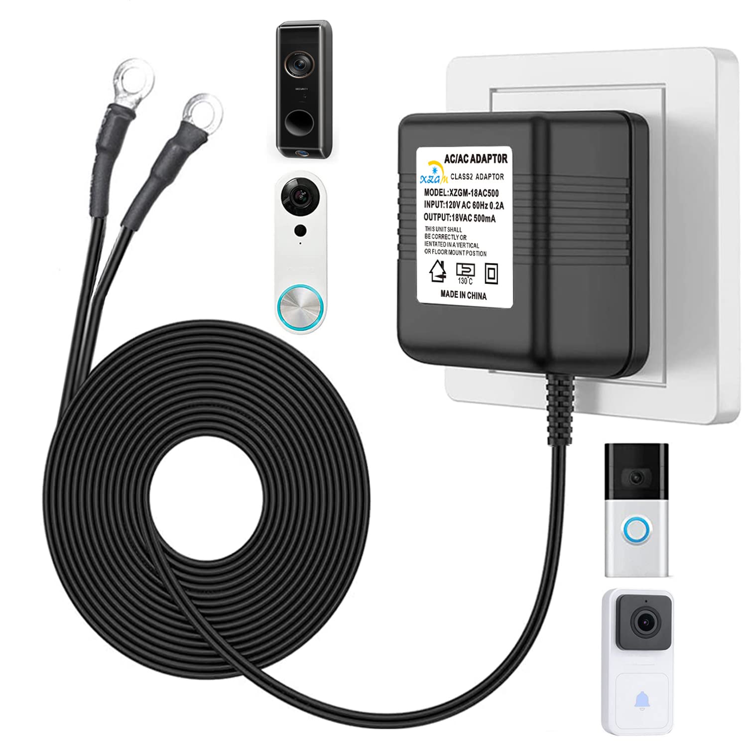 Timbre de video negro, transformador de potencia especial, adaptador de corriente para timbre de puerta de 18V500MA, compatible con Ring, Nest,