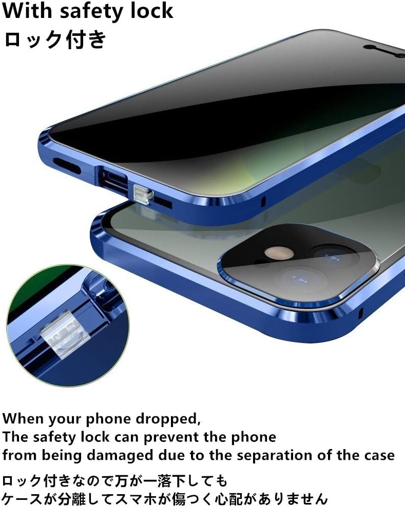 HENGHUI Funda antimiradas con cerradura para iPhone 13 Pro Max, funda magnética de vidrio con protector de lente de cámara integrado, protector de