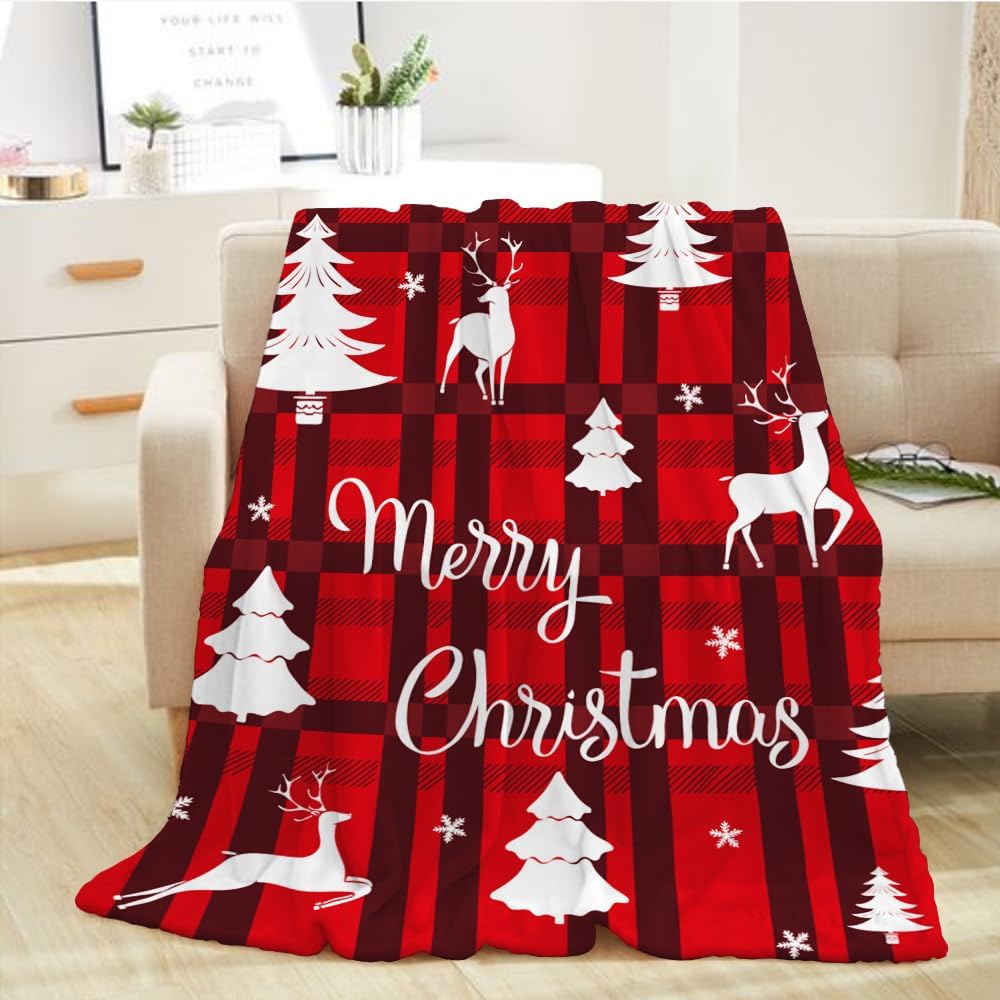 Manta de Navidad para decoración del hogar, manta de Navidad a cuadros rojos, para adultos y niños, manta de Navidad para sofá, cama, suave,