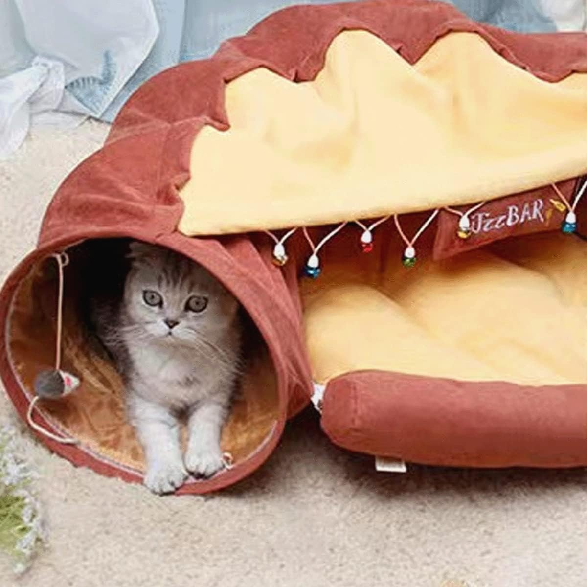 Túneles plegables 2 en 1 para gatos de interior, camas y escondite para mascotas, perros, conejos, tubos suaves para el hogar, juguetes con