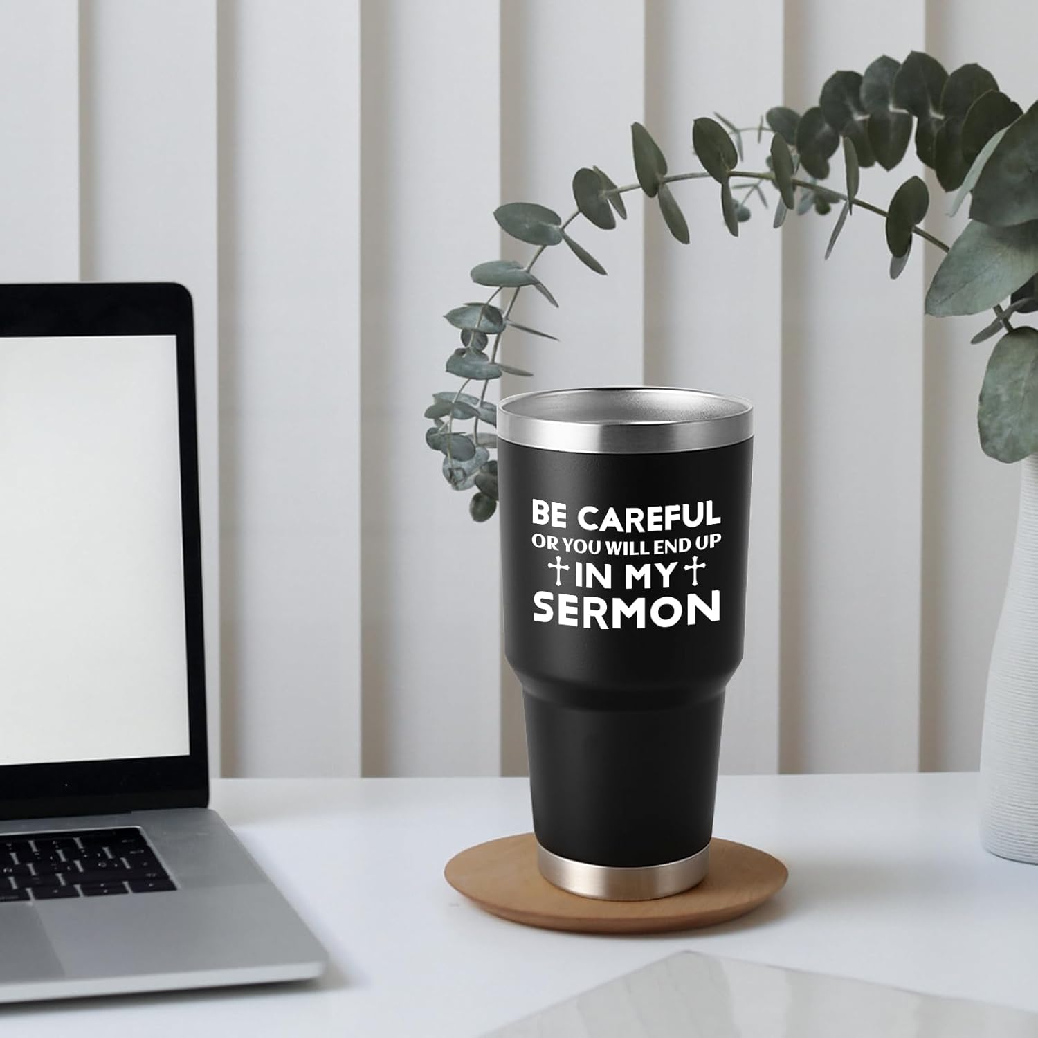 Qtencas Regalos de agradecimiento para pastores, Be Careful or You Will End Up In My Sermon – Vaso de viaje de acero inoxidable, regalos para