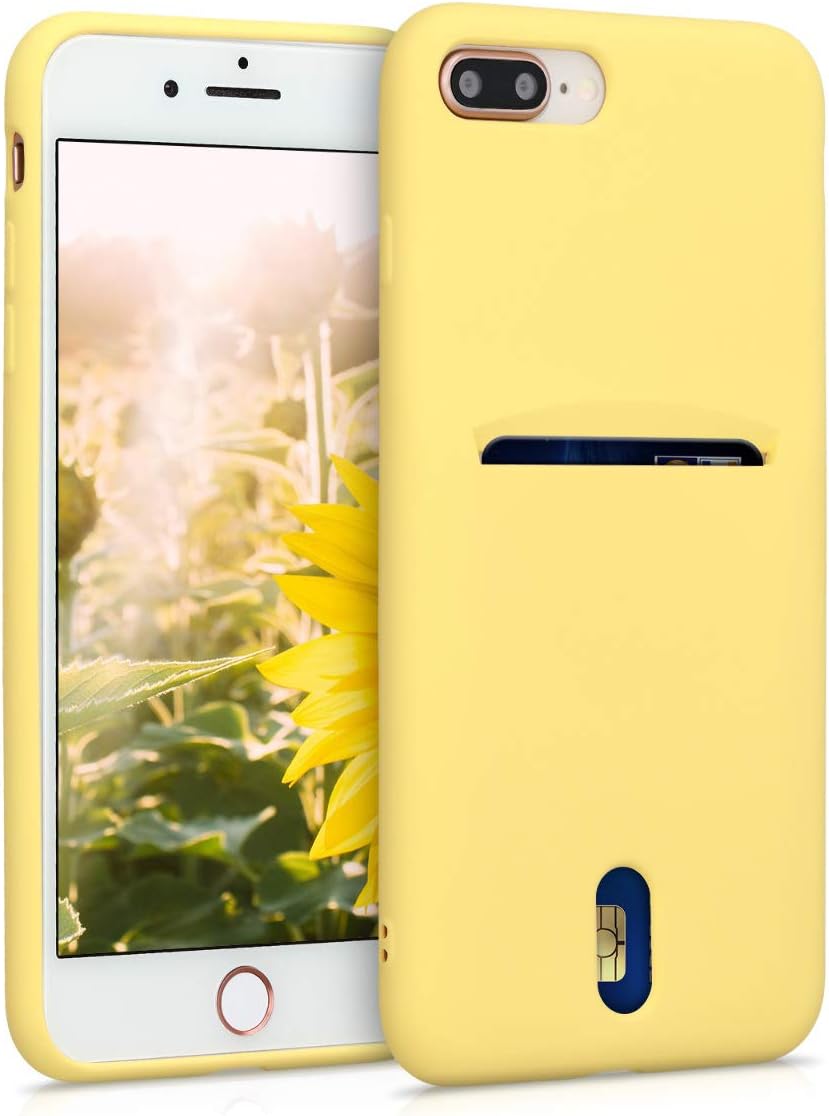 kwmobile Funda compatible con Apple iPhone 7 PlusiPhone 8 Plus – Funda de TPU suave con tarjetero y acabado de silicona – Amarillo