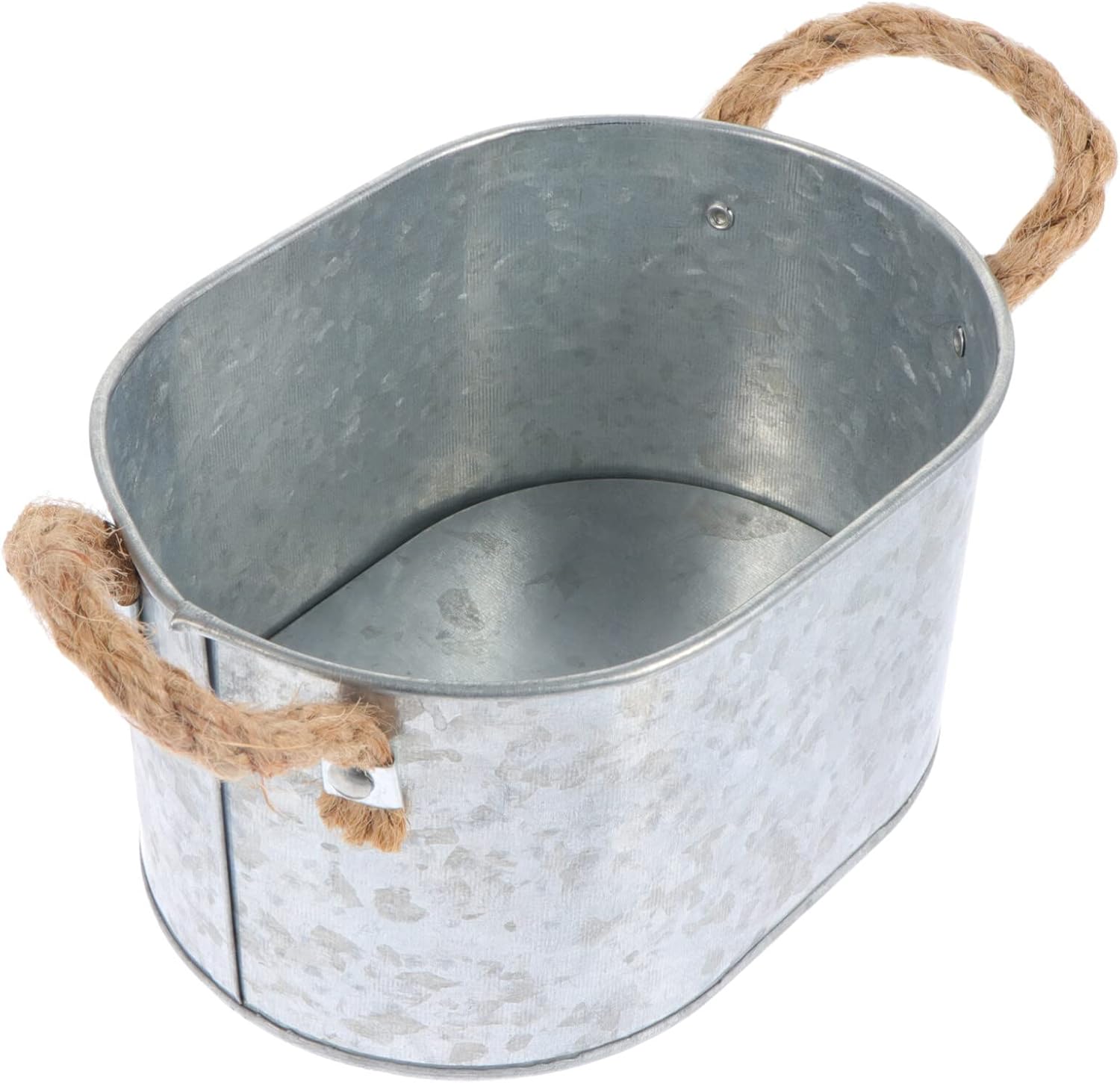 GANAZONO Cuenca de flores galvanizada ovalada galvanizada, cubetas de mercado de agricultores con asas, maceta rústica, decoración del hogar para