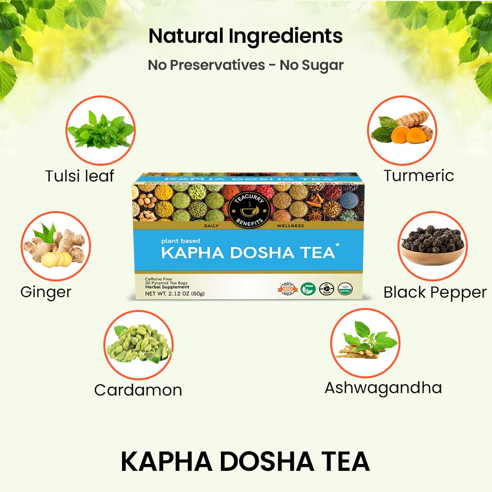 Teacurry Té Kapha Dosha (paquete de 1 mes  30 bolsas de té)  Ayuda a equilibrar Kapha (Made In India)