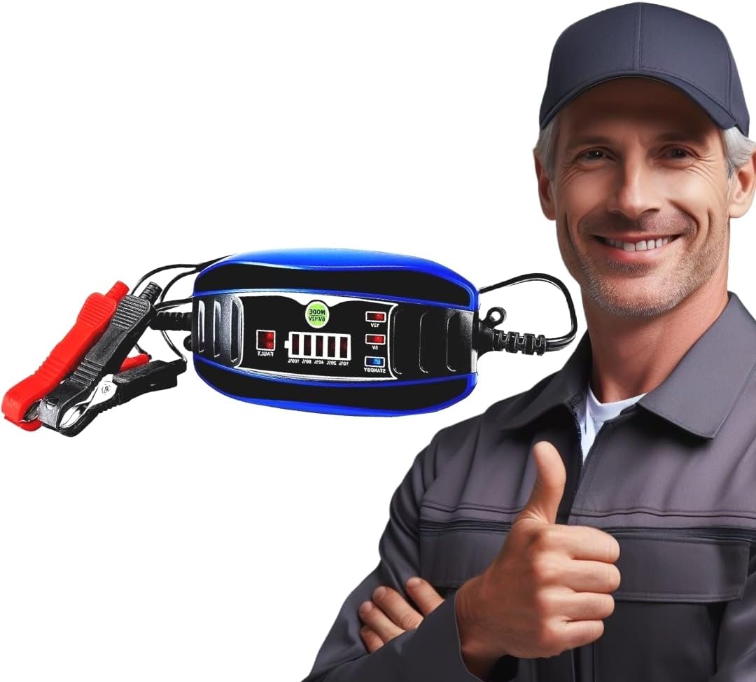 CEN-TECH – Cargador de batería automático de 2 amperios y 3 etapas, carga de forma segura tus baterías de 6 V y 12 V