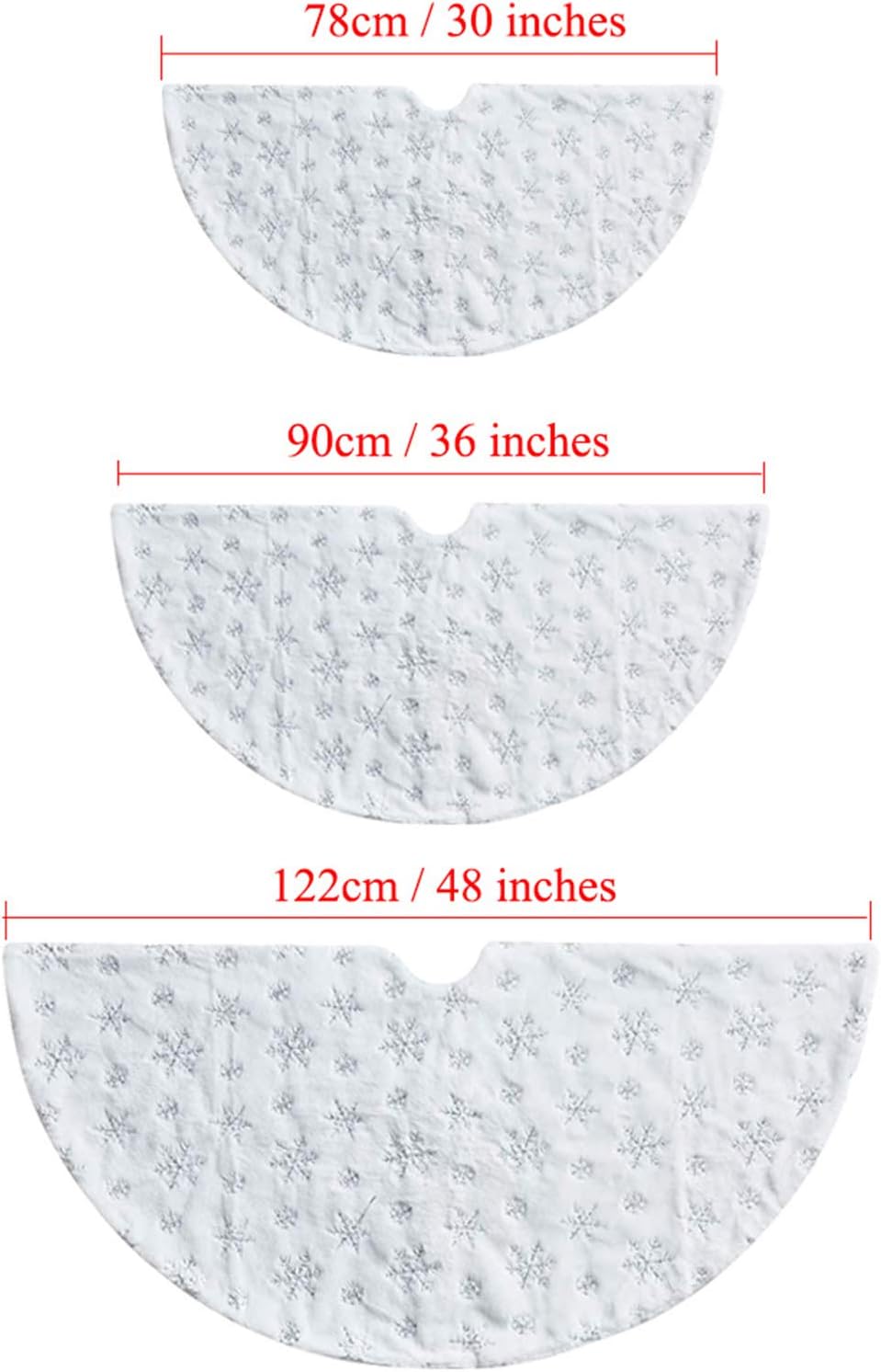 Faldones de felpa para árbol de Navidad, 30 pulgadas, de piel sintética blanca como la nieve, cubierta de base de árbol de Navidad con copos de