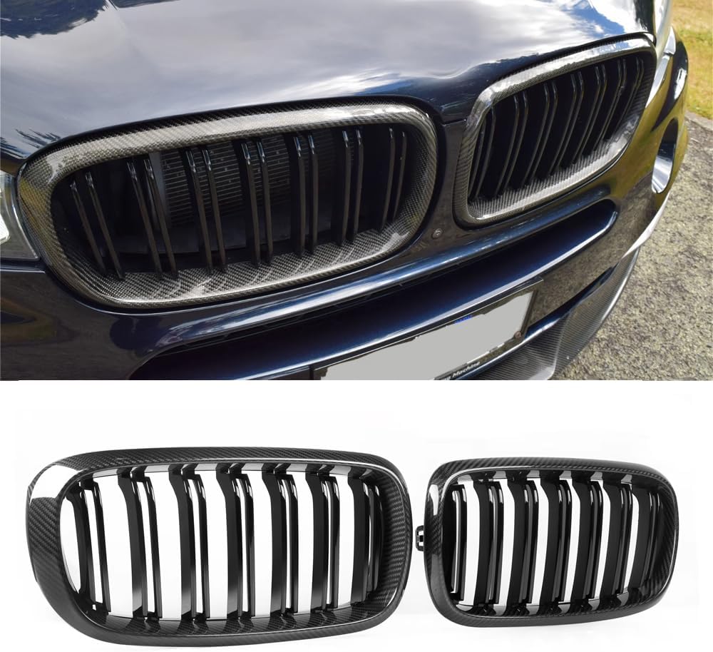 Parrilla de parrilla de riñón de parachoques delantero de fibra de carbono para 2014-2018 BMW F15 F16 X5 X6 X5M X6M
