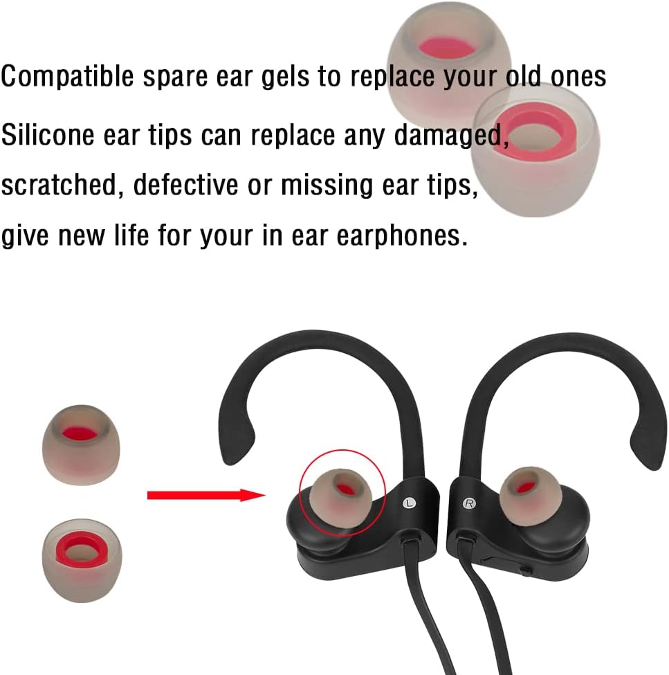 10 pares de puntas pequeñas de repuesto para auriculares intraurales, cubiertas de silicona para auriculares intraurales, puntas de goma (rojo