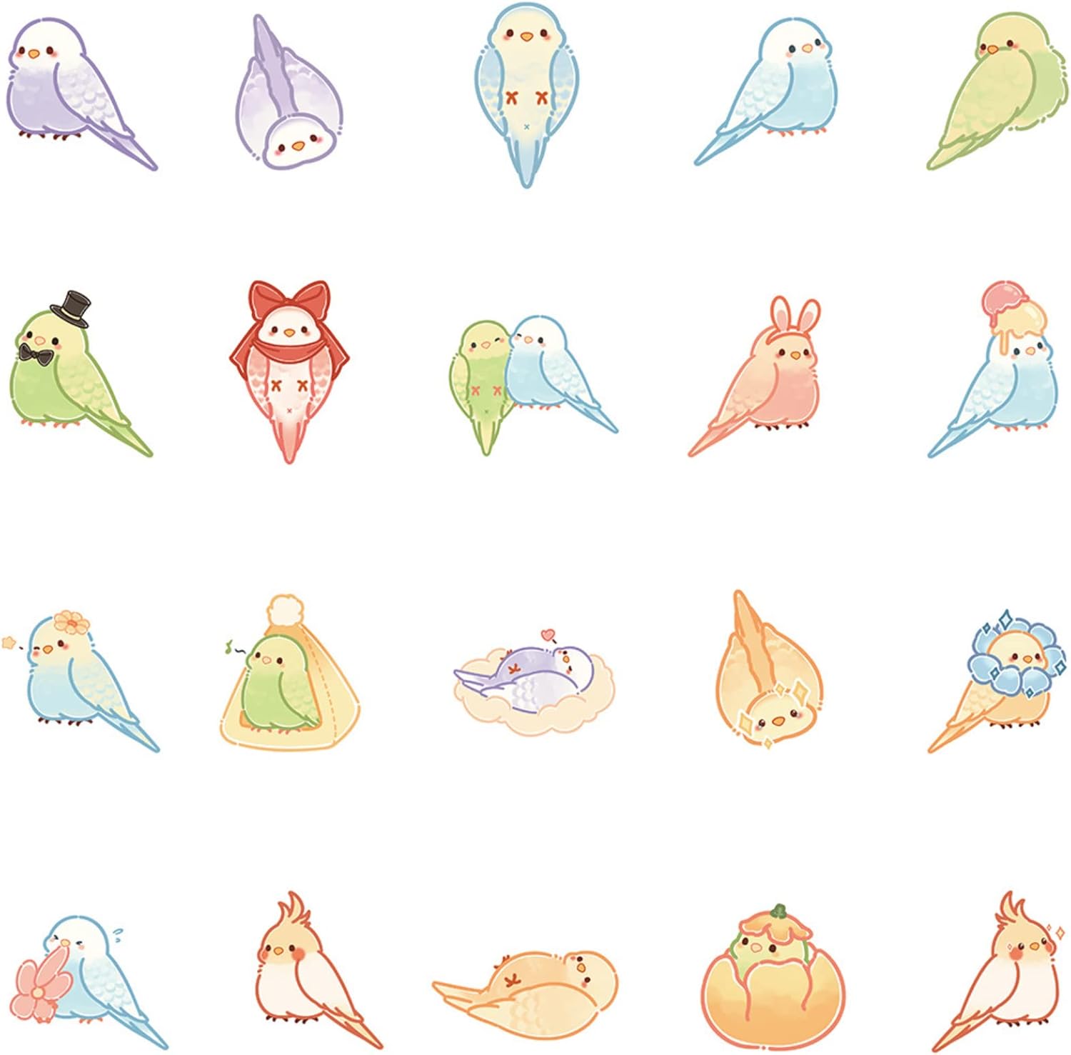 Calcomanías de grafiti de loros coloridos de dibujos animados de pájaros kawaii, portátil, nevera, guitarra, equipaje, teléfono, calcomanías para