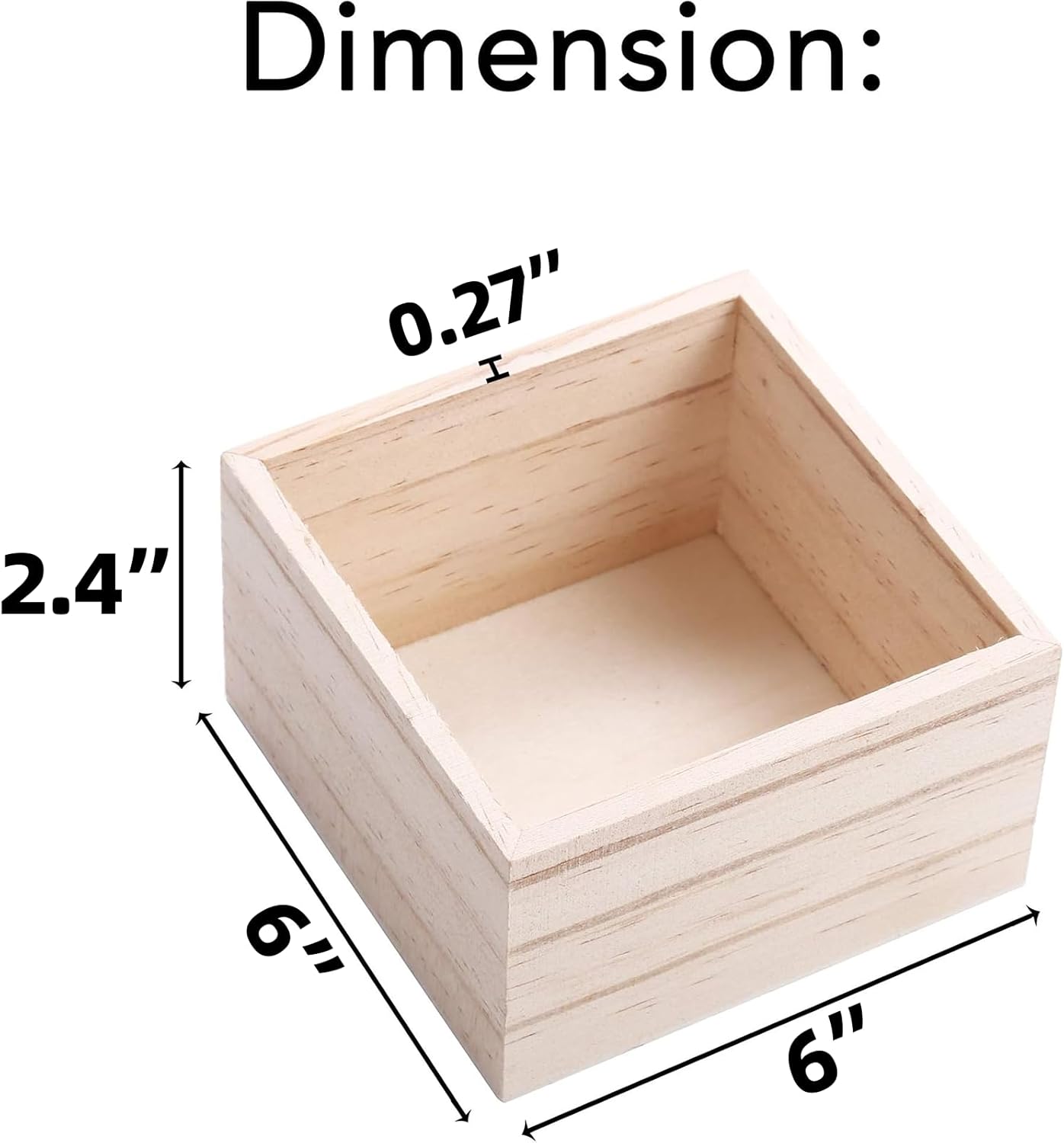 CALPALMY Paquete de 12 cajas de madera sin terminar de 6 x 6 pulgadas, organizador de almacenamiento, cajas de madera pequeñas para manualidades,