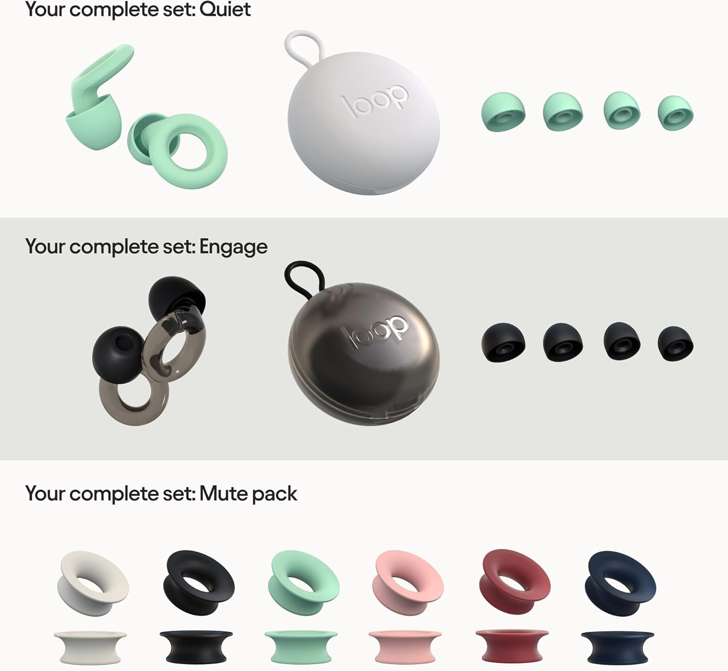 Loop Paquete de 2 tapones para los oídos (2 unidades) + Loop Mute – Loop Quiet + Loop Engage  Tapones para los oídos para dormir, concentrarse,