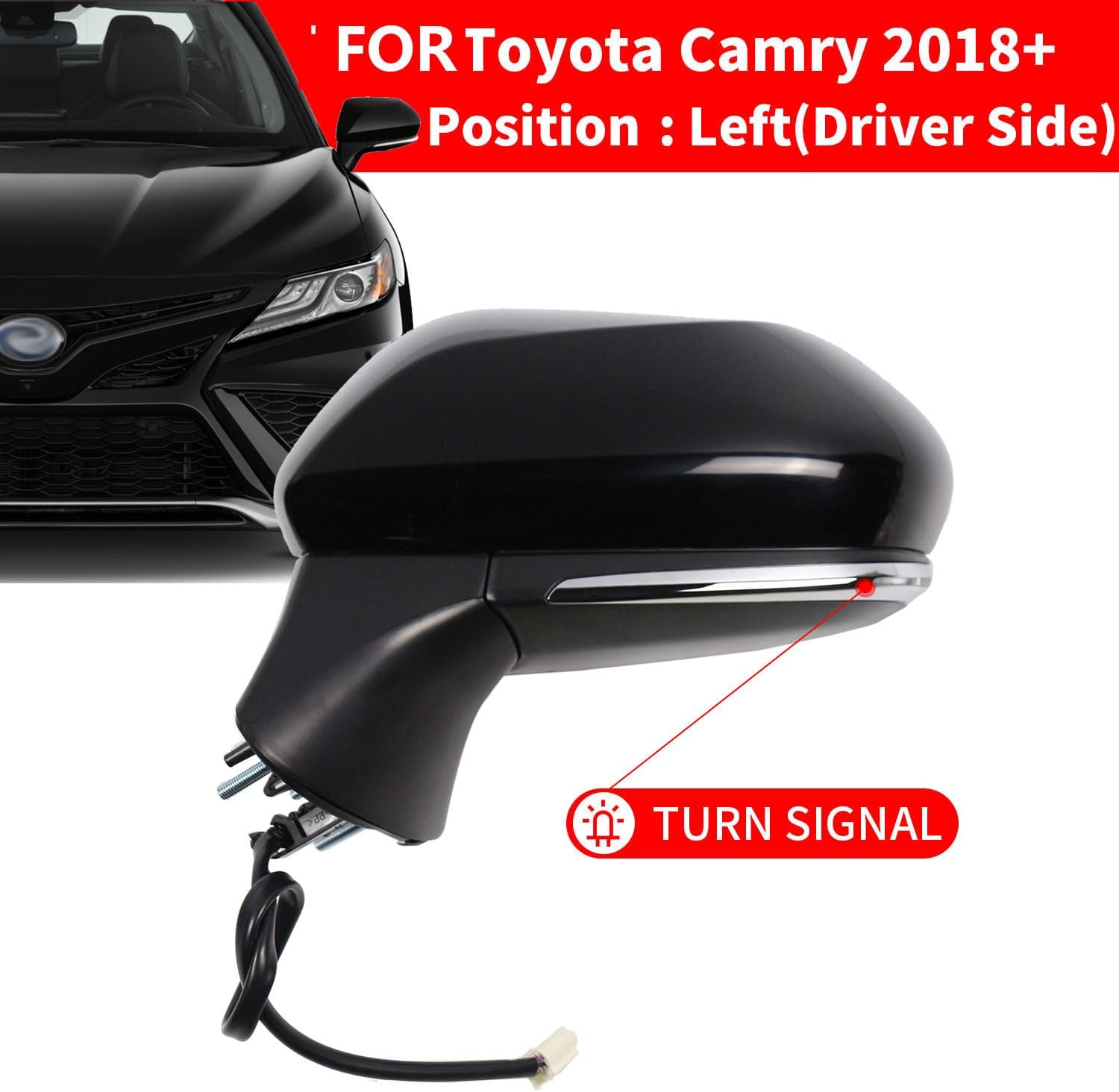 Marretoo Conjunto de espejo retrovisor lateral para Toyota Camry lado del conductor 2018 2019 2020 2021 2022 2023  Potencia  Calefacción  Señal de