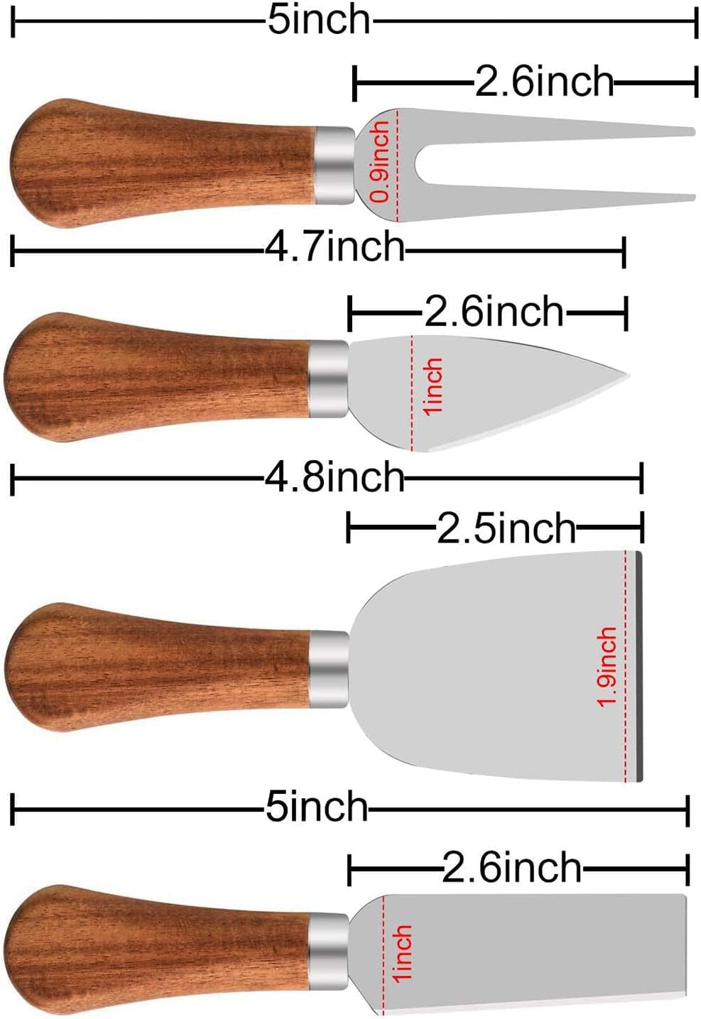 Juego de cuchillos de queso con mango de madera, mini cuchillo de acero inoxidable para embutidos y queso, perfecto para cortar queso y cortador de