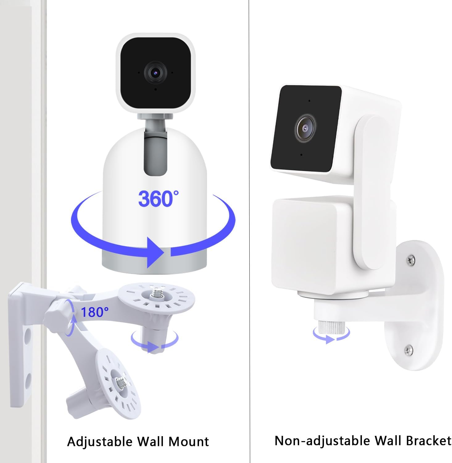 Soporte de pared para cámara compatible con Blink Mini Pan-Tilt Camera WYZE Cam Pan V3 V2 Battery Cam Pro, soporte de pared ajustable de 180 Soporte