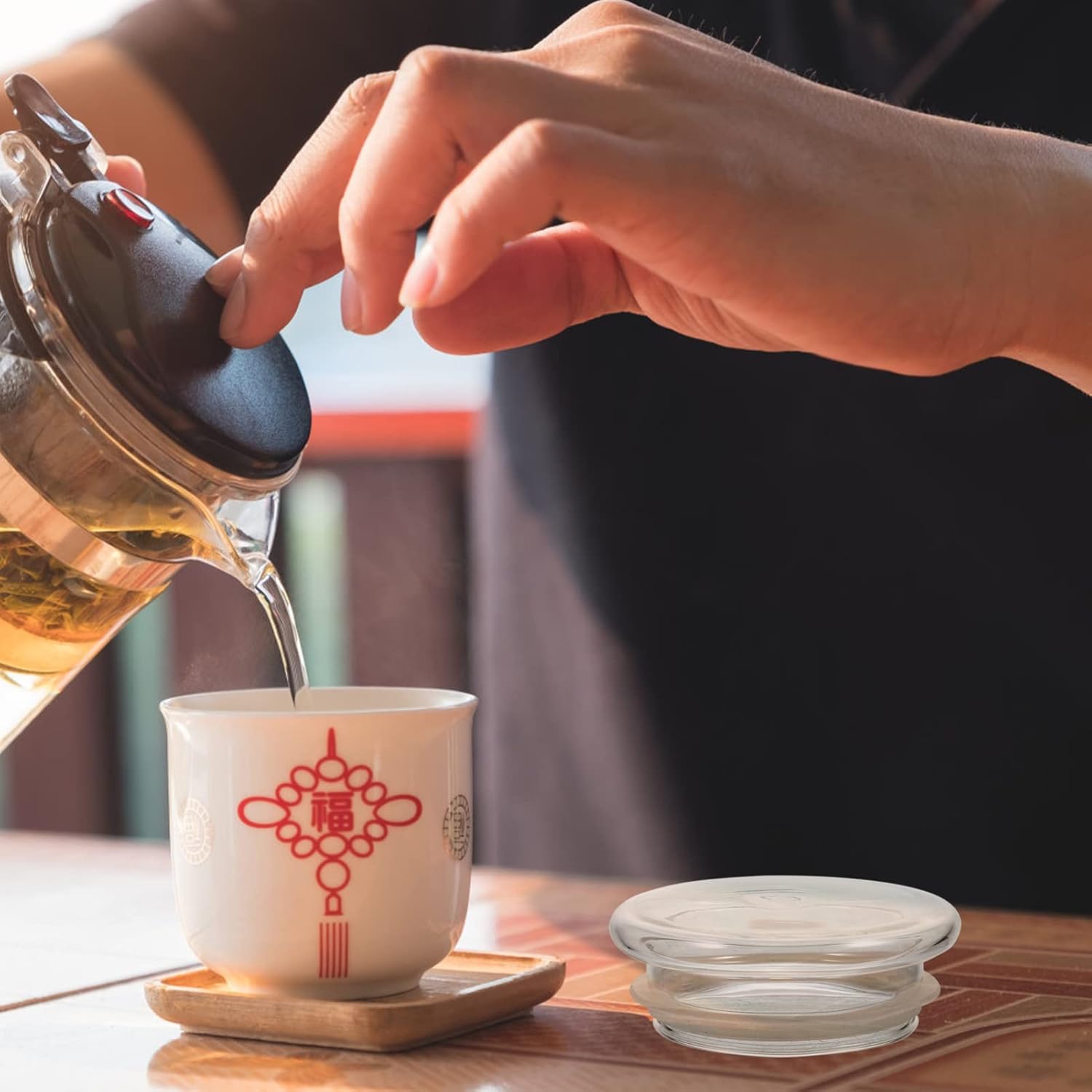BESTonZON Accesorios de ceremonia de té, estufa portátil, 2 tapas de vidrio de repuesto para tetera de vidrio, fundas de tetera de vidrio,