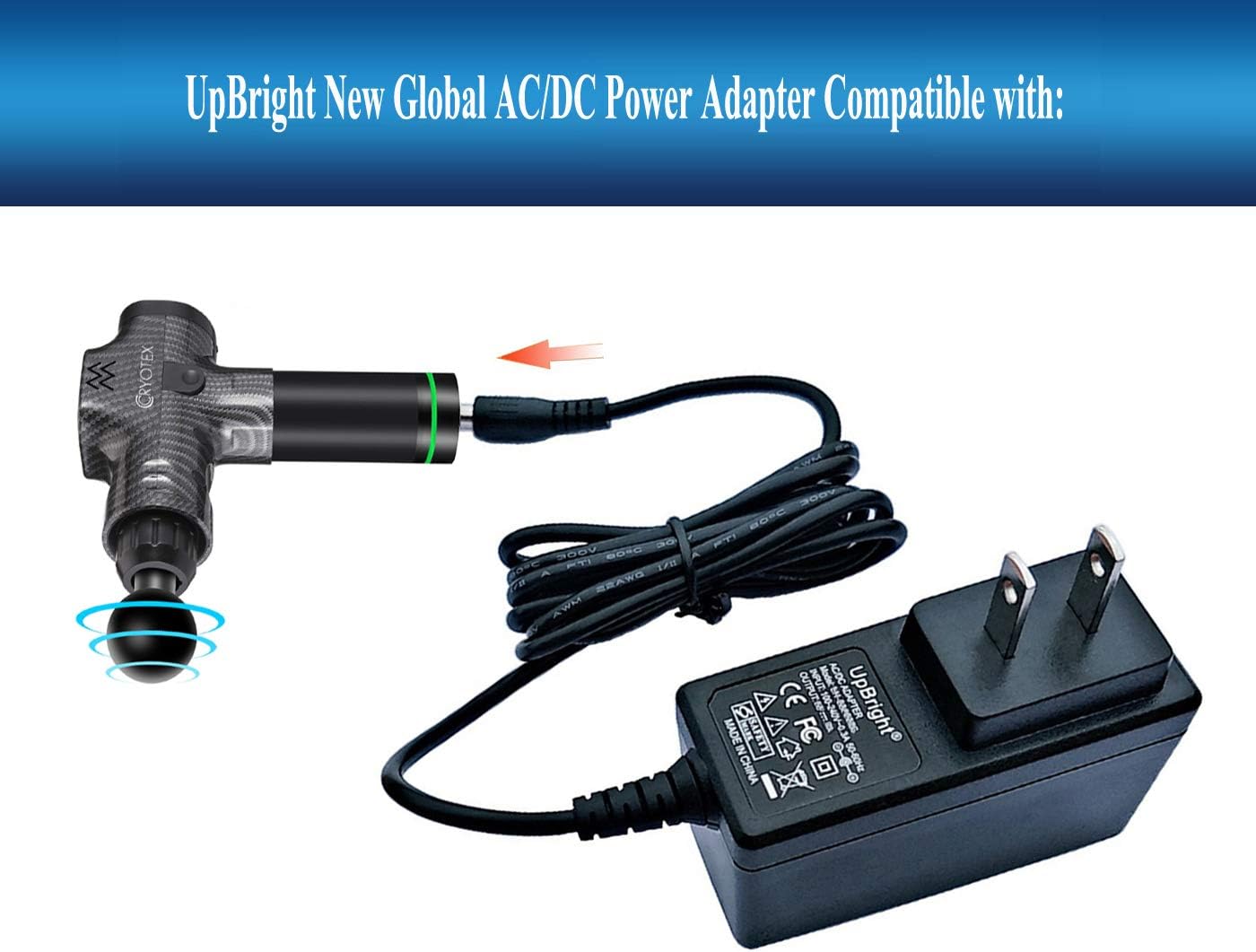 UpBright Adaptador de 16.8 V CACC compatible con Cryotex 1113 Cryotex1113 Pistola de masaje de percusión de tejido profundo Masajeador muscular