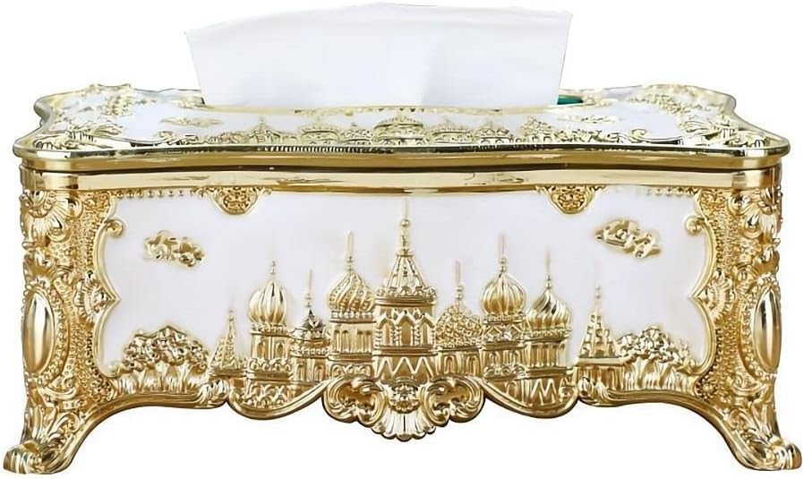 Soporte para cubierta de pañuelos, castillo creativo en relieve y diamantes de imitación rectangular de acrílico para caja de pañuelos